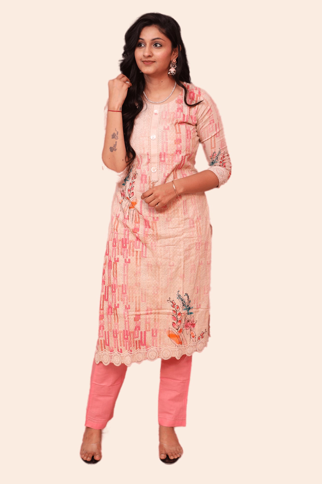 Urban Mystic Pink Embroidered  Kurta Pant Set With Dupatta
