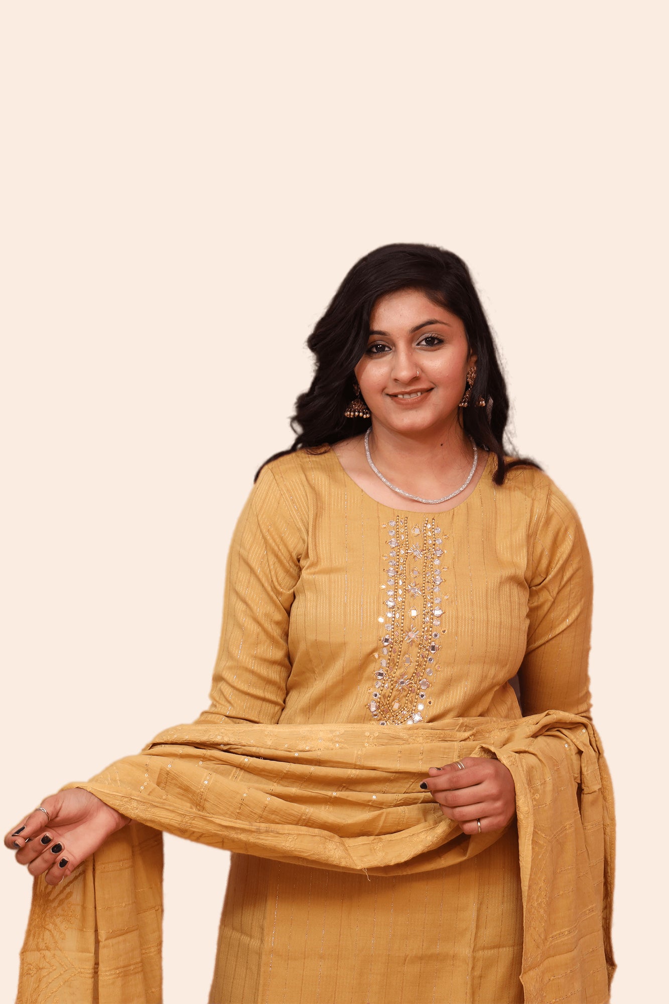 Urban Mystic Yellow Embroidered Kurta Pant Set With Dupatta