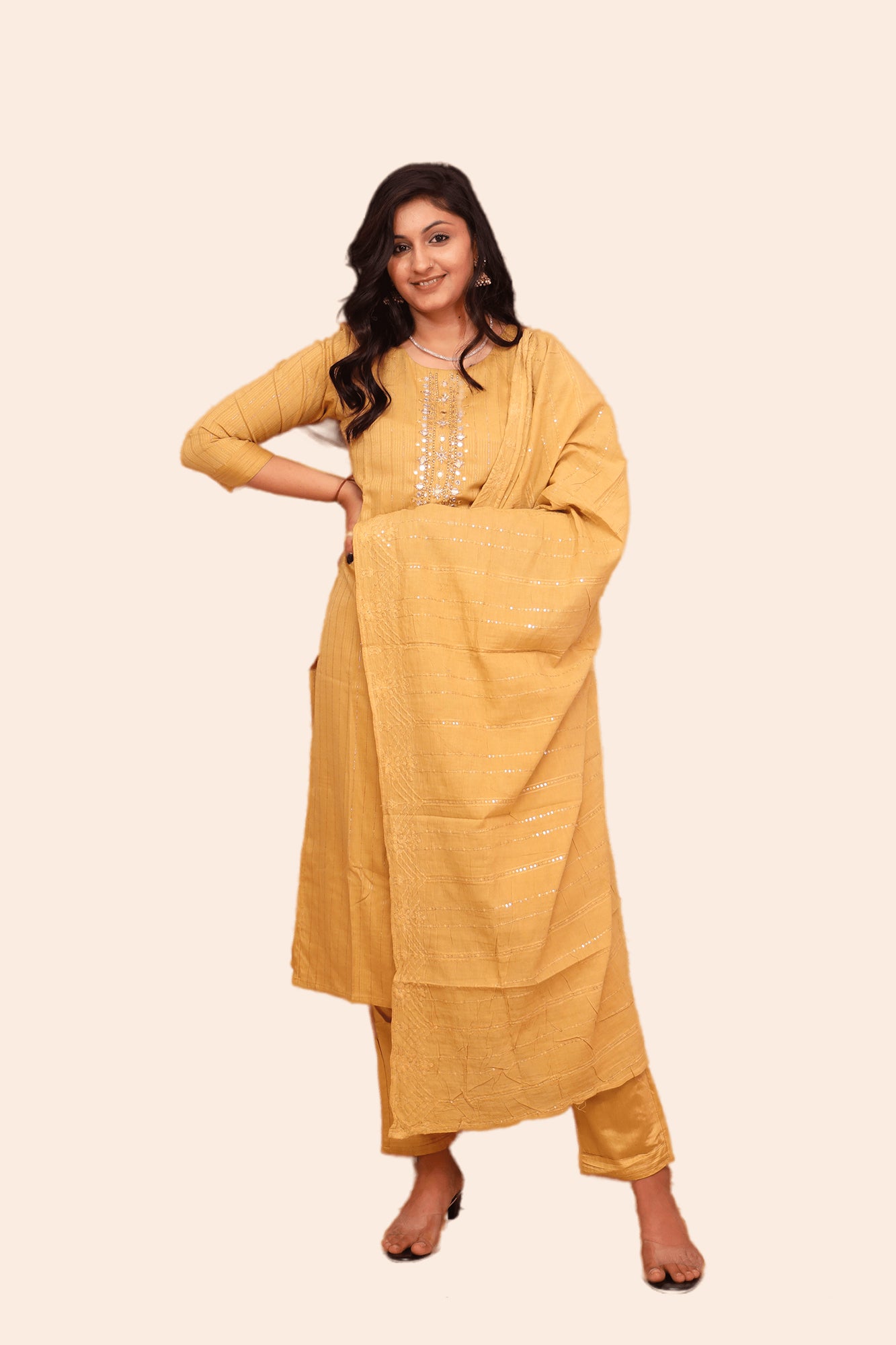 Urban Mystic Yellow Embroidered Kurta Pant Set With Dupatta