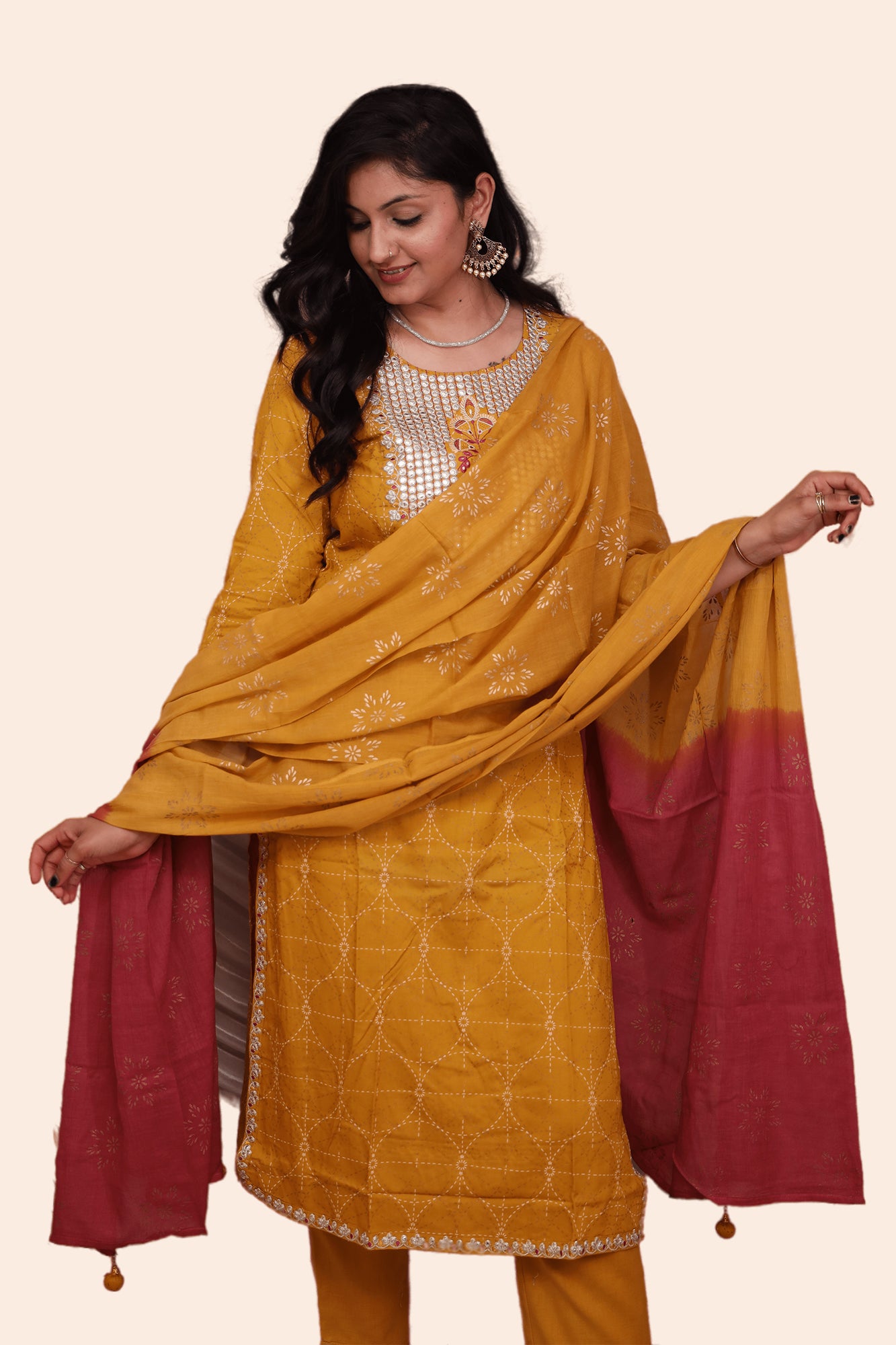 Urban Mystic Mustard Color Embroidered Kurta Pant Set With Dupatta