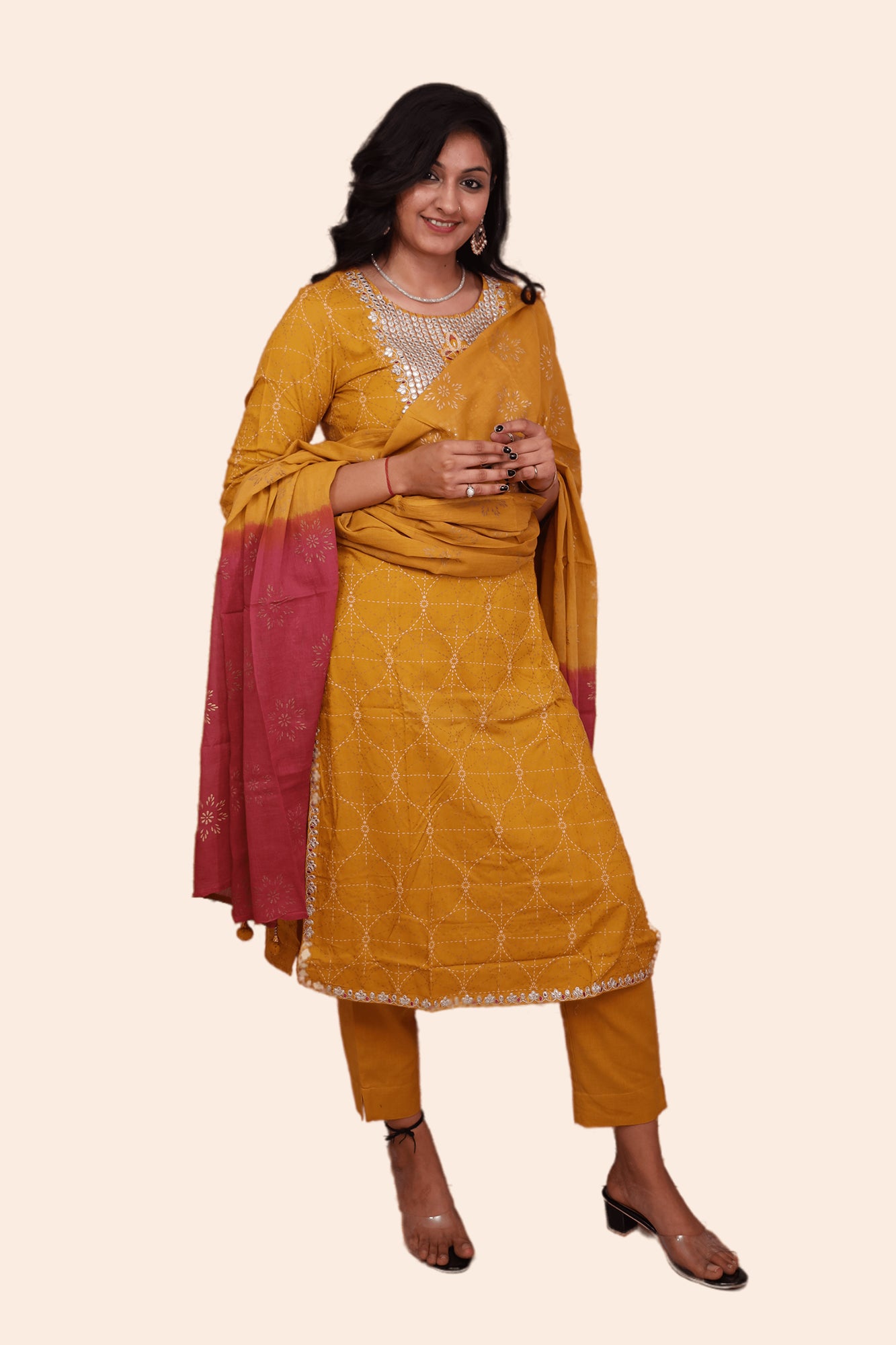 Urban Mystic Mustard Color Embroidered Kurta Pant Set With Dupatta