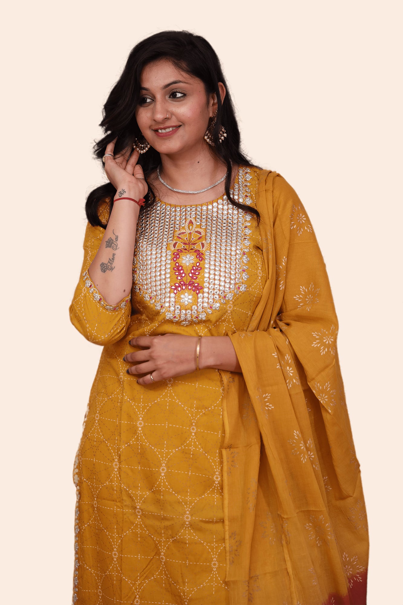 Urban Mystic Mustard Color Embroidered Kurta Pant Set With Dupatta