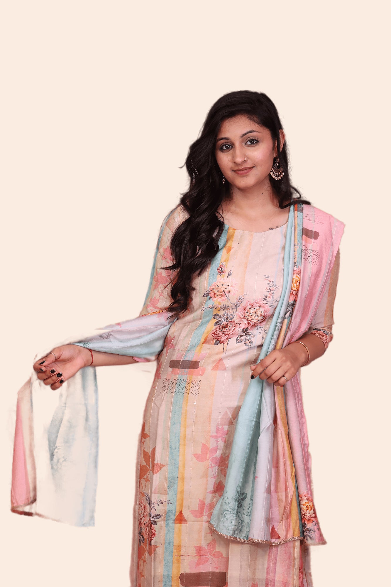 Urban Mystic Embroidered Floral Print Kurta Pant Set With Dupatta