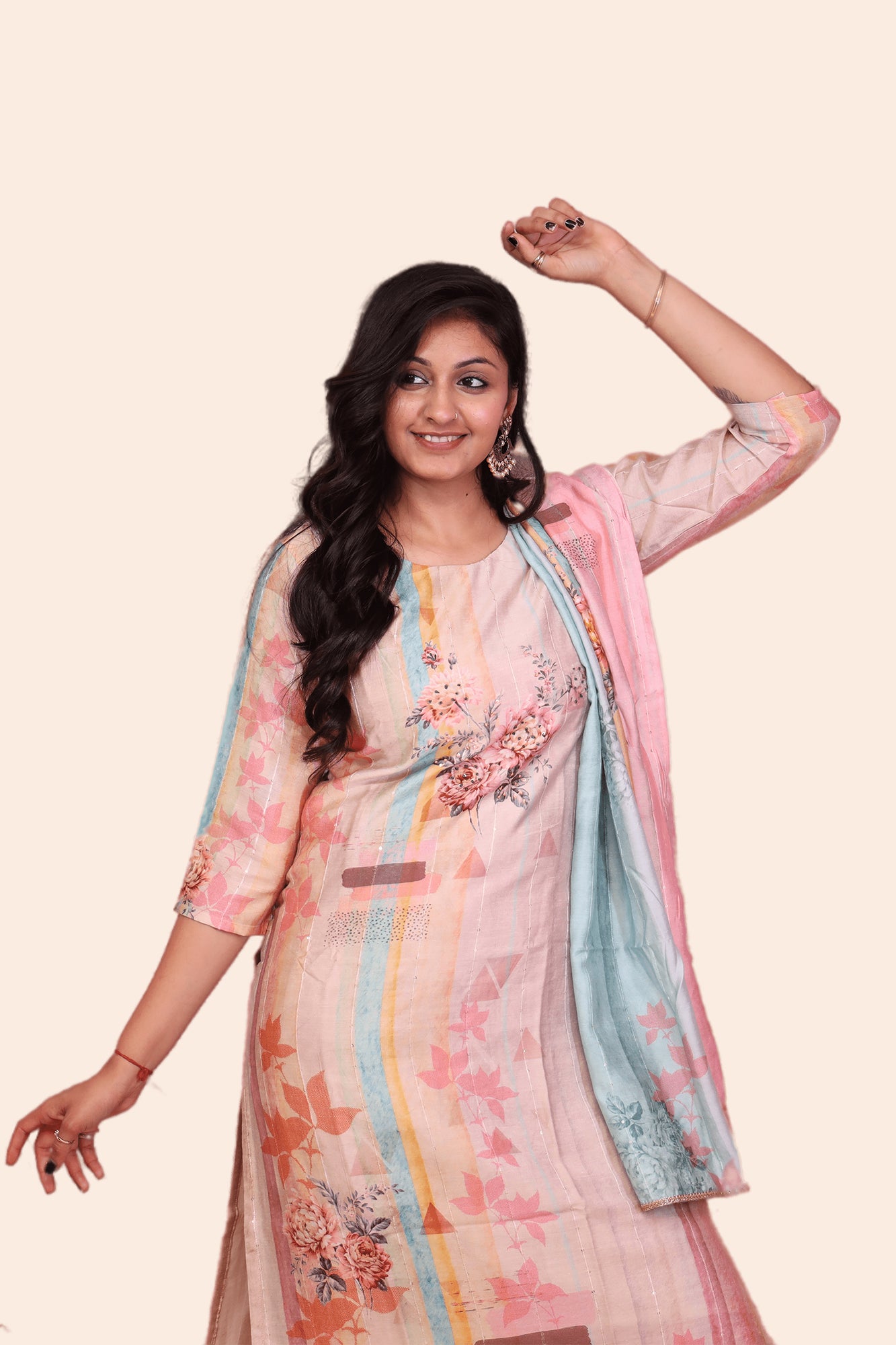 Urban Mystic Embroidered Floral Print Kurta Pant Set With Dupatta