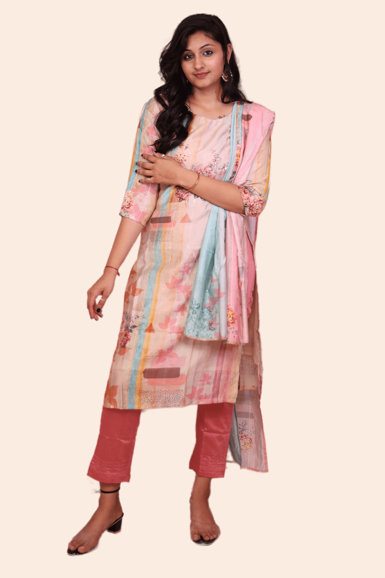 Urban Mystic Embroidered Floral Print Kurta Pant Set With Dupatta