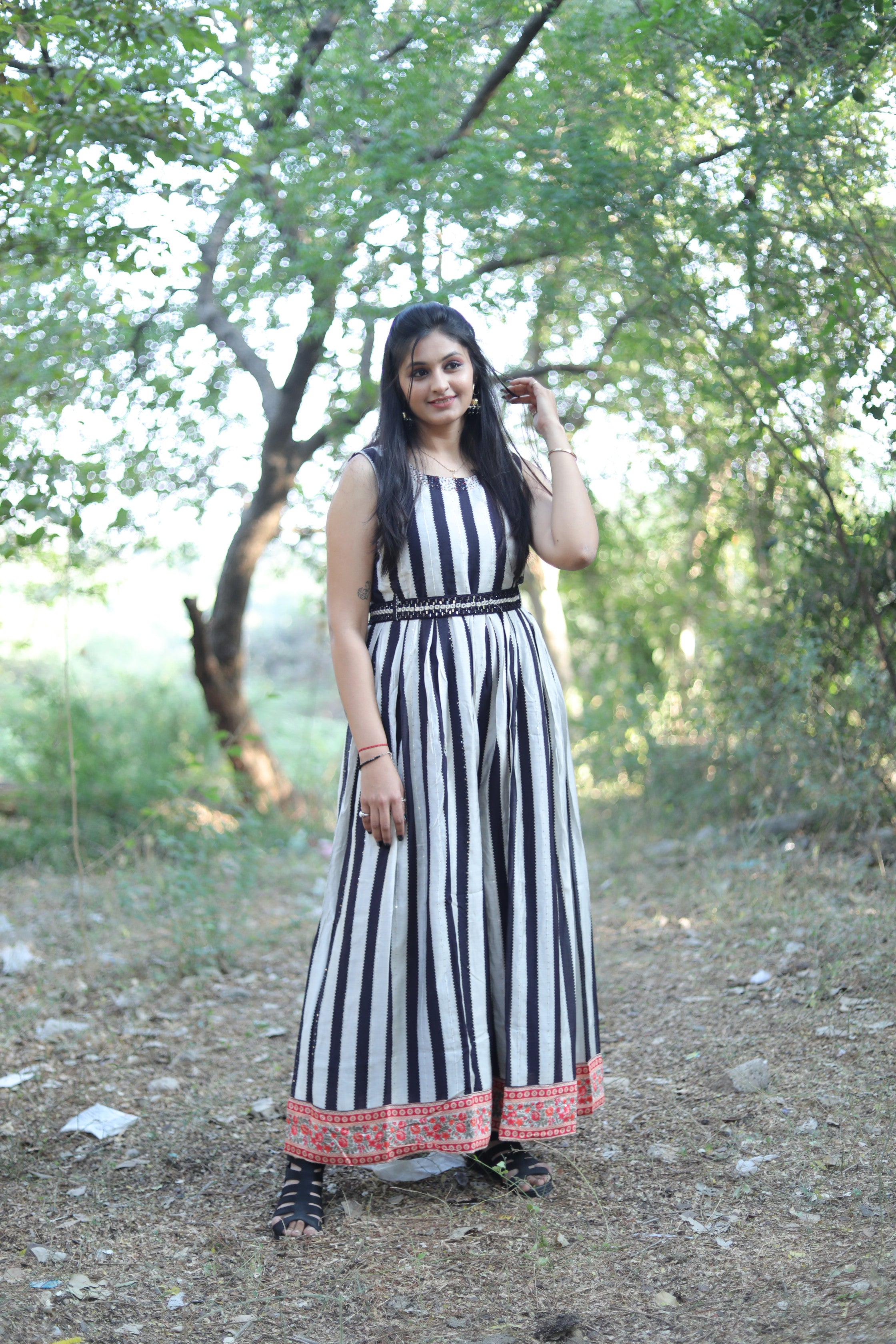 Urban Mystic White And Black Stripes Jumpsuit