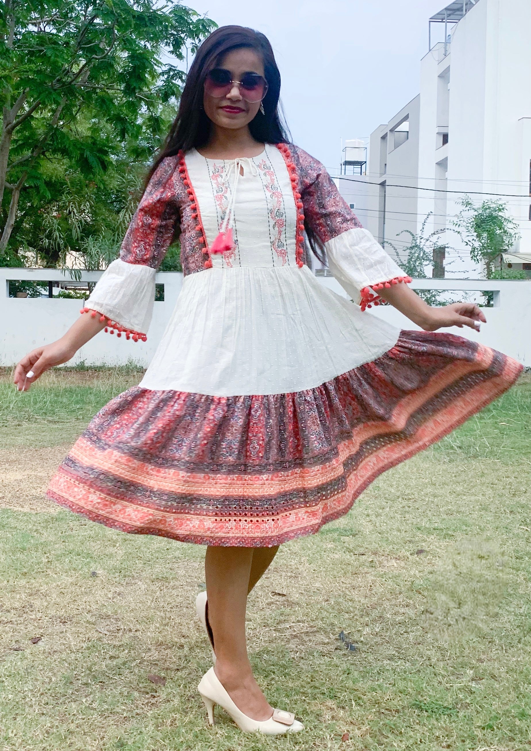 Urban Mystic Coral Print Midi Dress