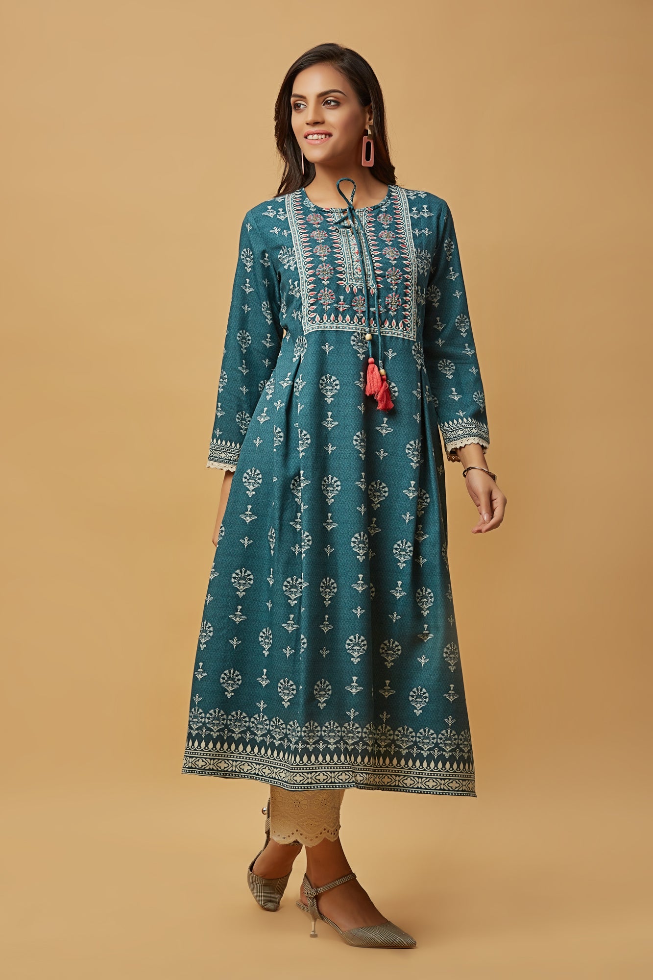 Urban Mystic Elegant Coton Print Royal Blue Kurta