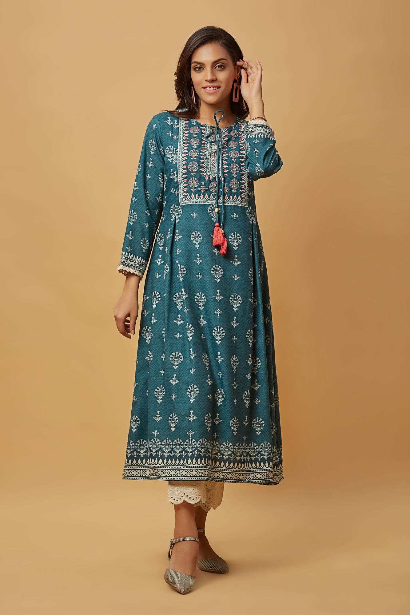 Urban Mystic Elegant Coton Print Royal Blue Kurta