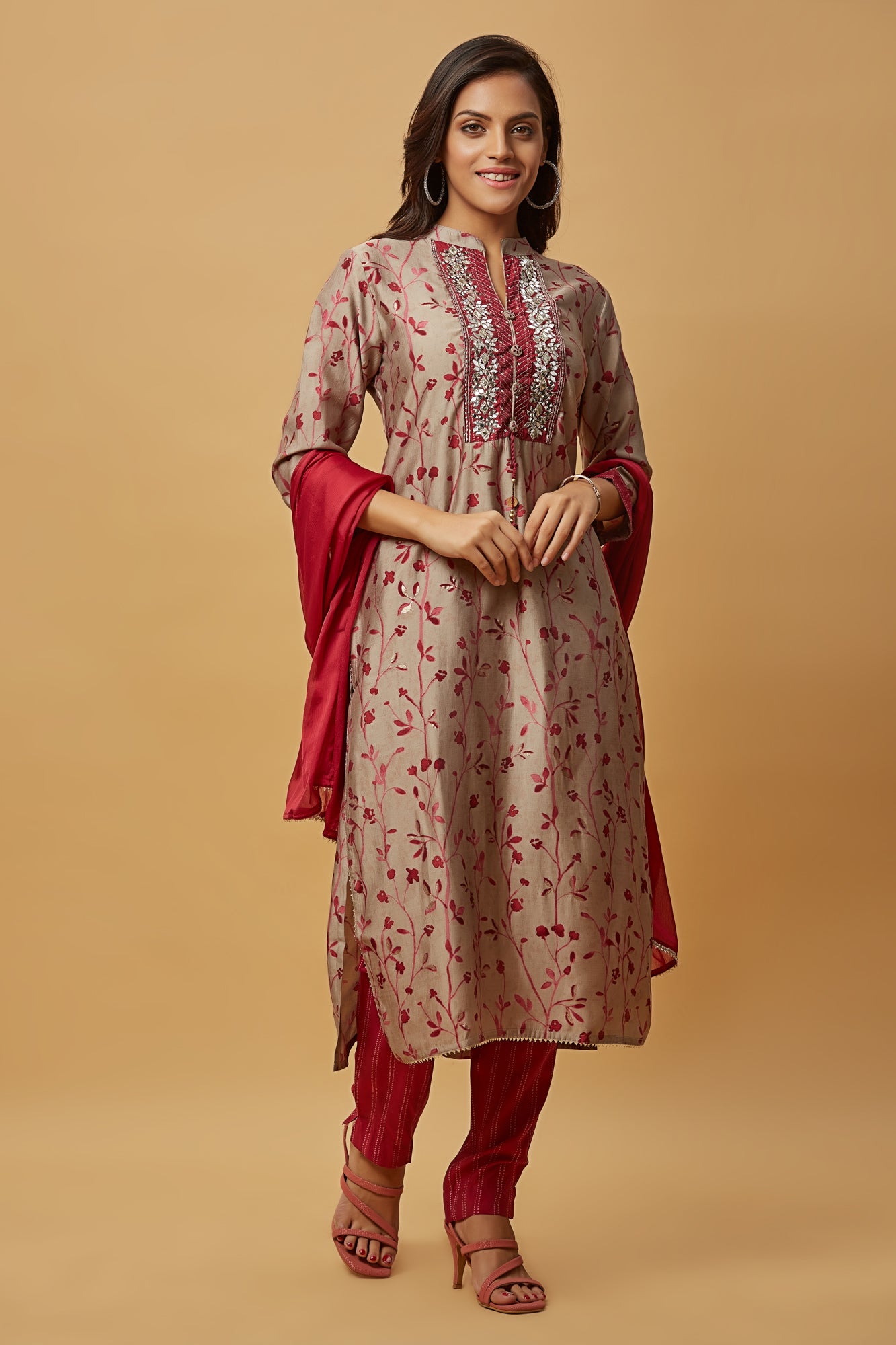Urban Mystic Maroon Color Printed Kurta Set