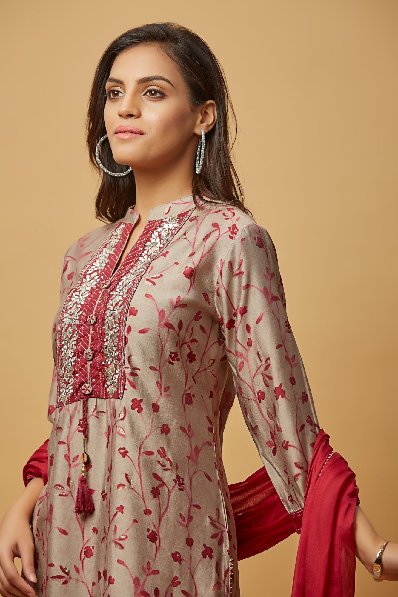 Urban Mystic Maroon Color Printed Kurta Set