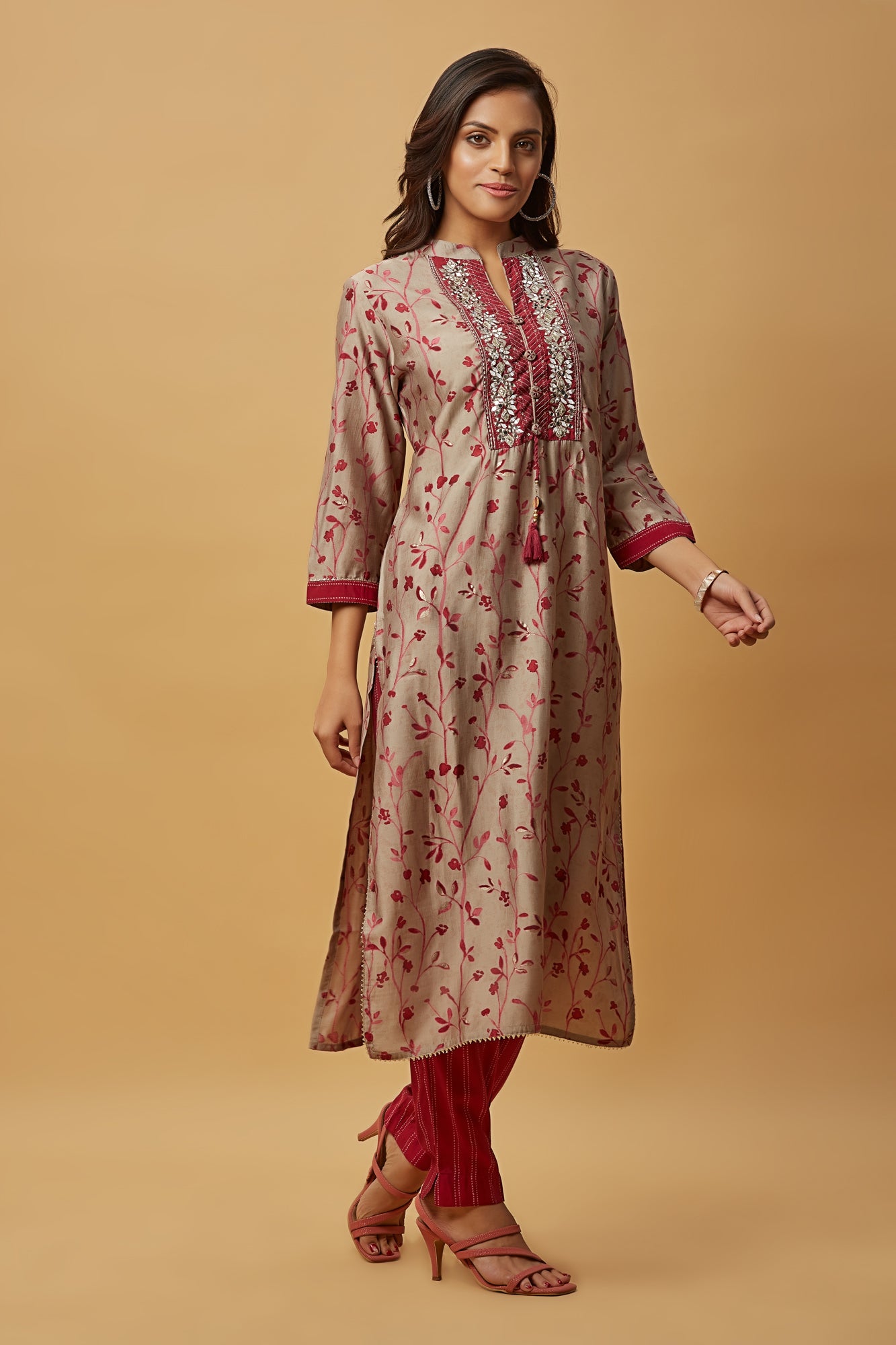 Urban Mystic Maroon Color Printed Kurta Set
