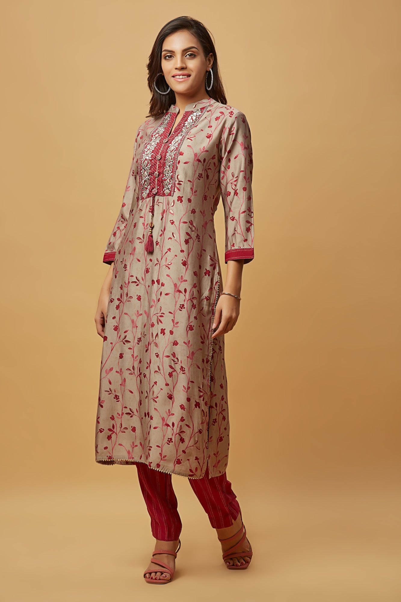 Urban Mystic Maroon Color Printed Kurta Set