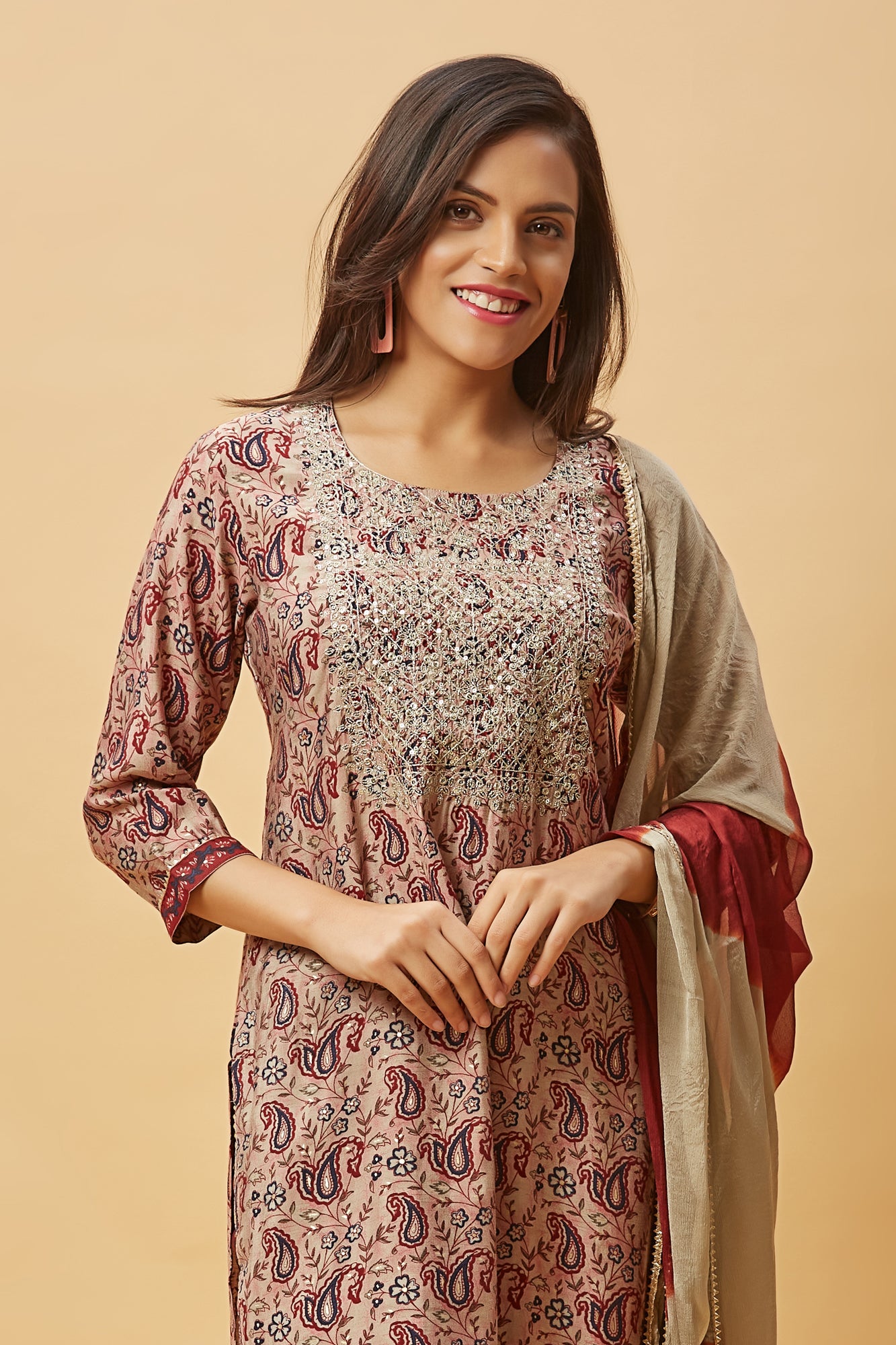 Urban Mystic Maroon Color Light Embroidered Kurta Set
