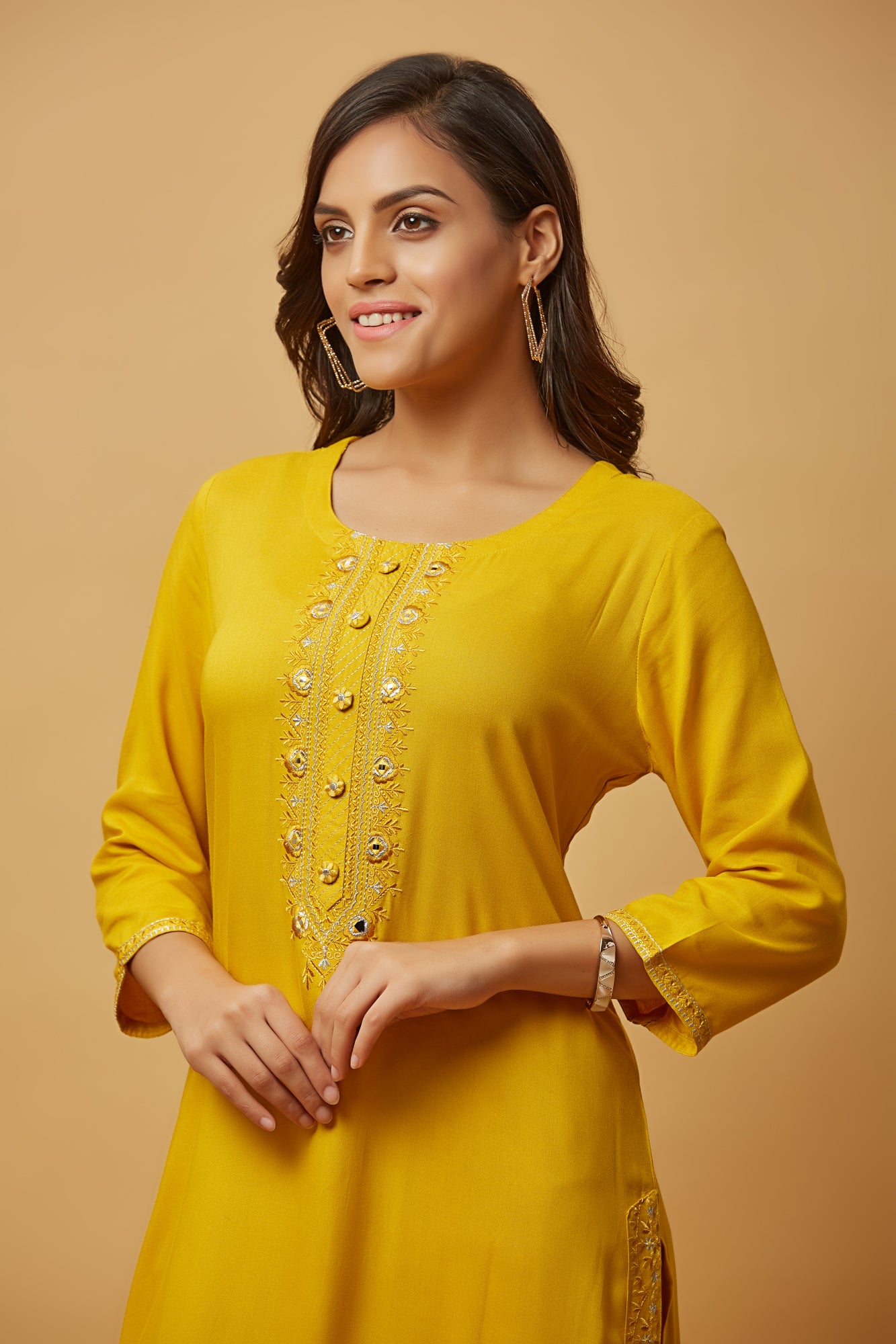 Urban Mystic Rayon Yellow Kurta Pant Set With Dupatta