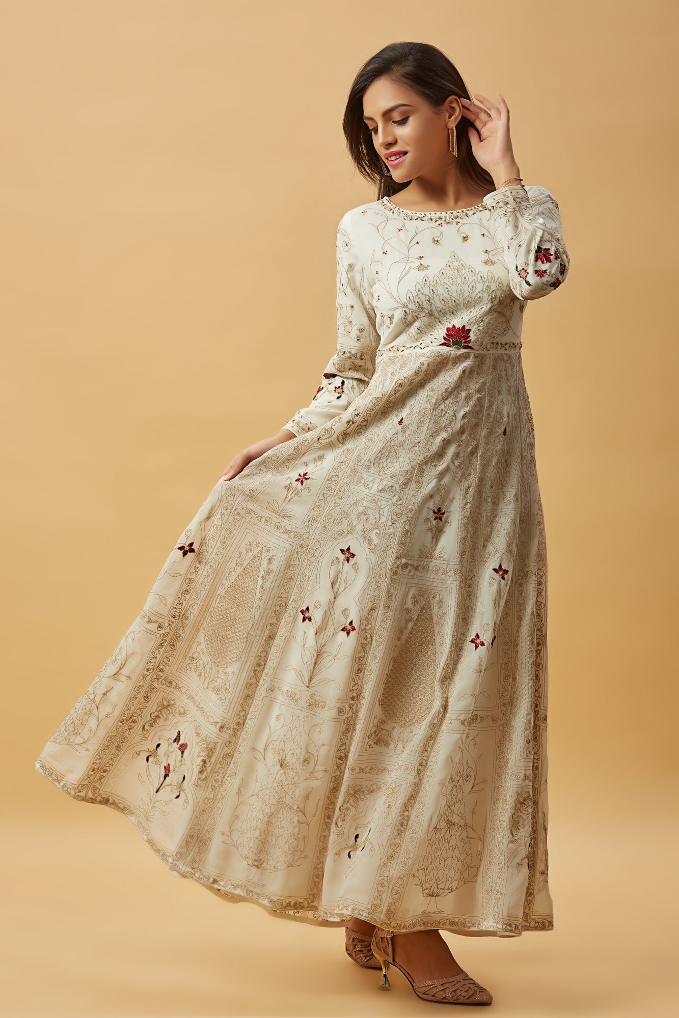 Urban Mystic Chiffon Embroidered White Long Dress