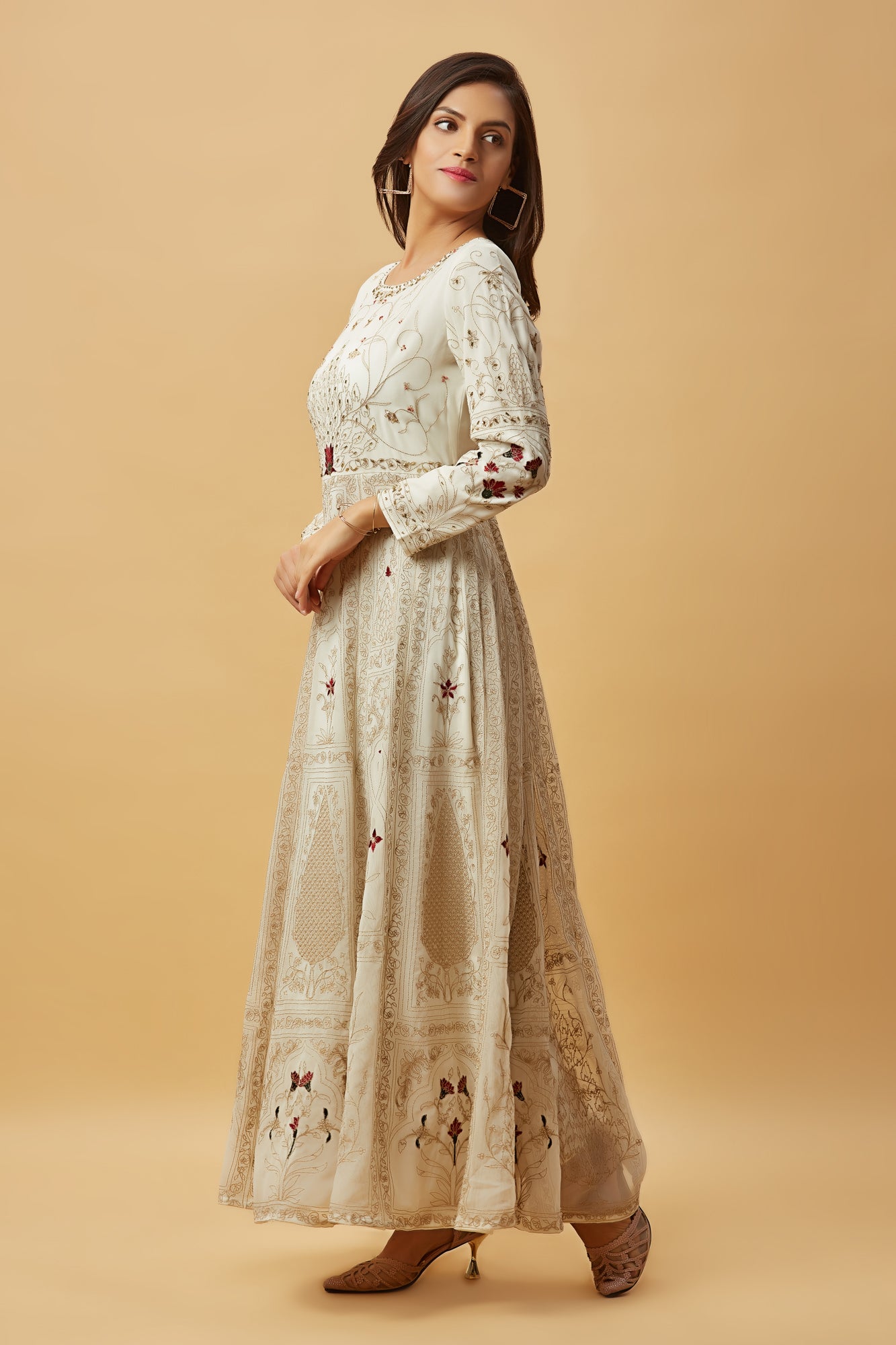 Urban Mystic Chiffon Embroidered White Long Dress