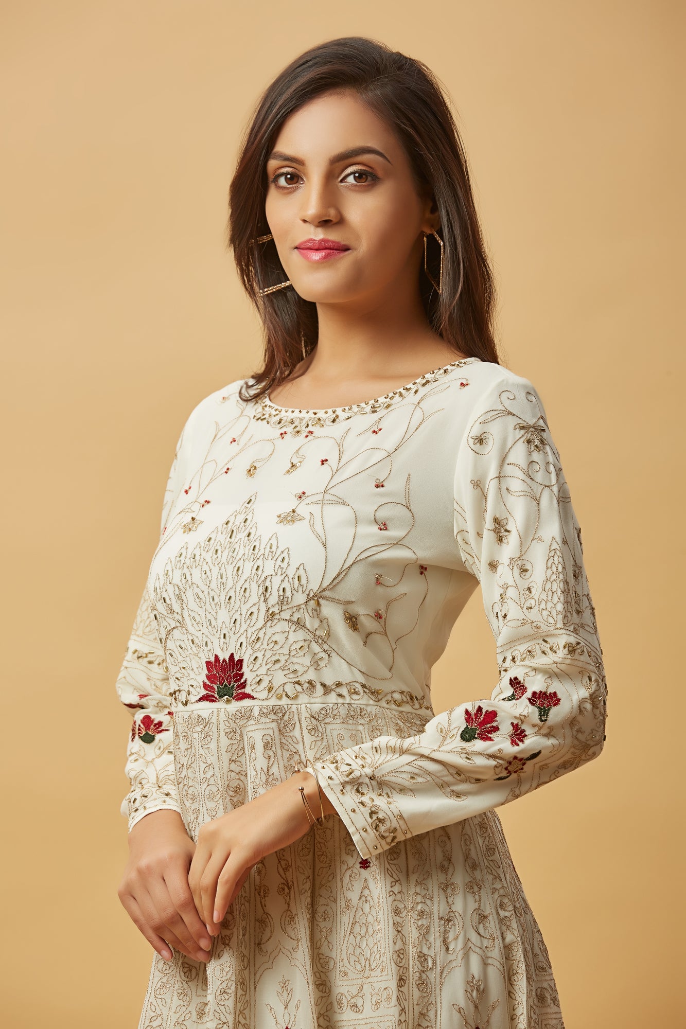 Urban Mystic Chiffon Embroidered White Long Dress