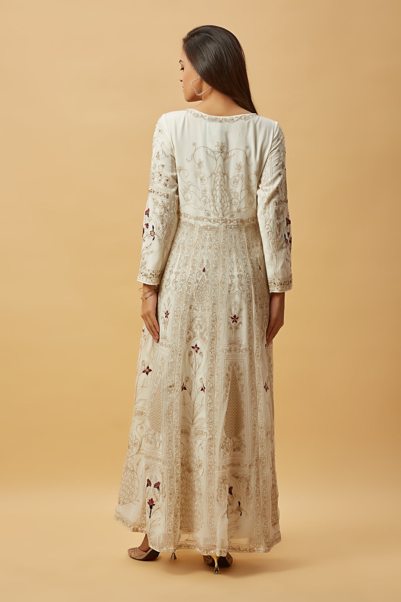 Urban Mystic Chiffon Embroidered White Long Dress
