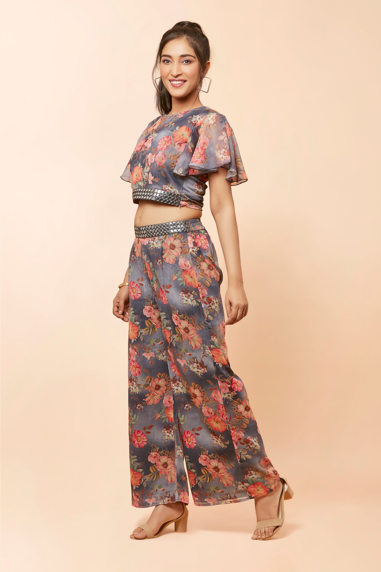Urban Mystic Floral Print Crop Top With Plazo