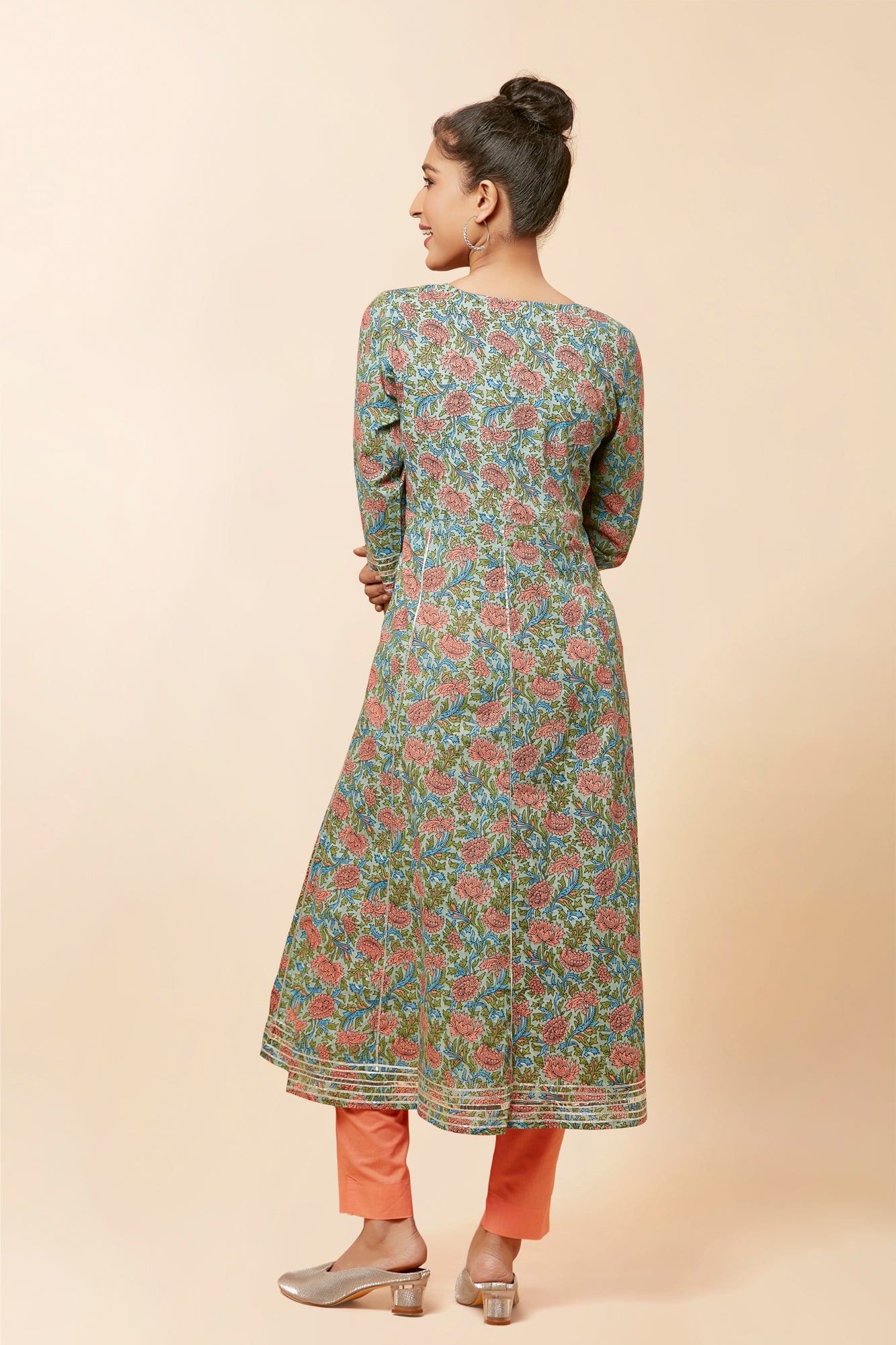 Urban Mystic Green Floral Print Flared Style Kurta Set