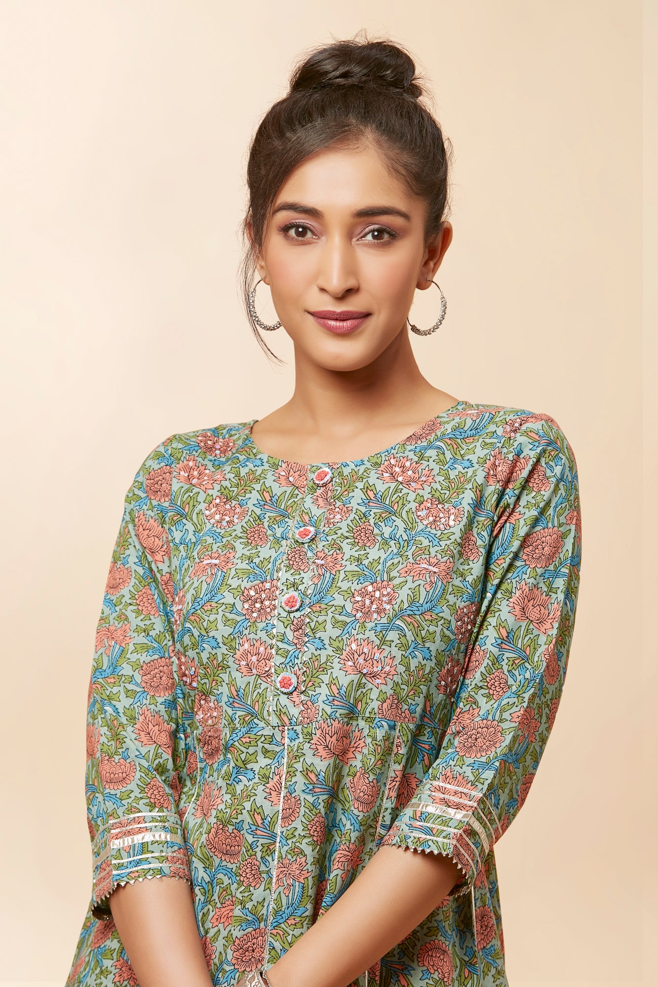 Urban Mystic Green Floral Print Flared Style Kurta Set