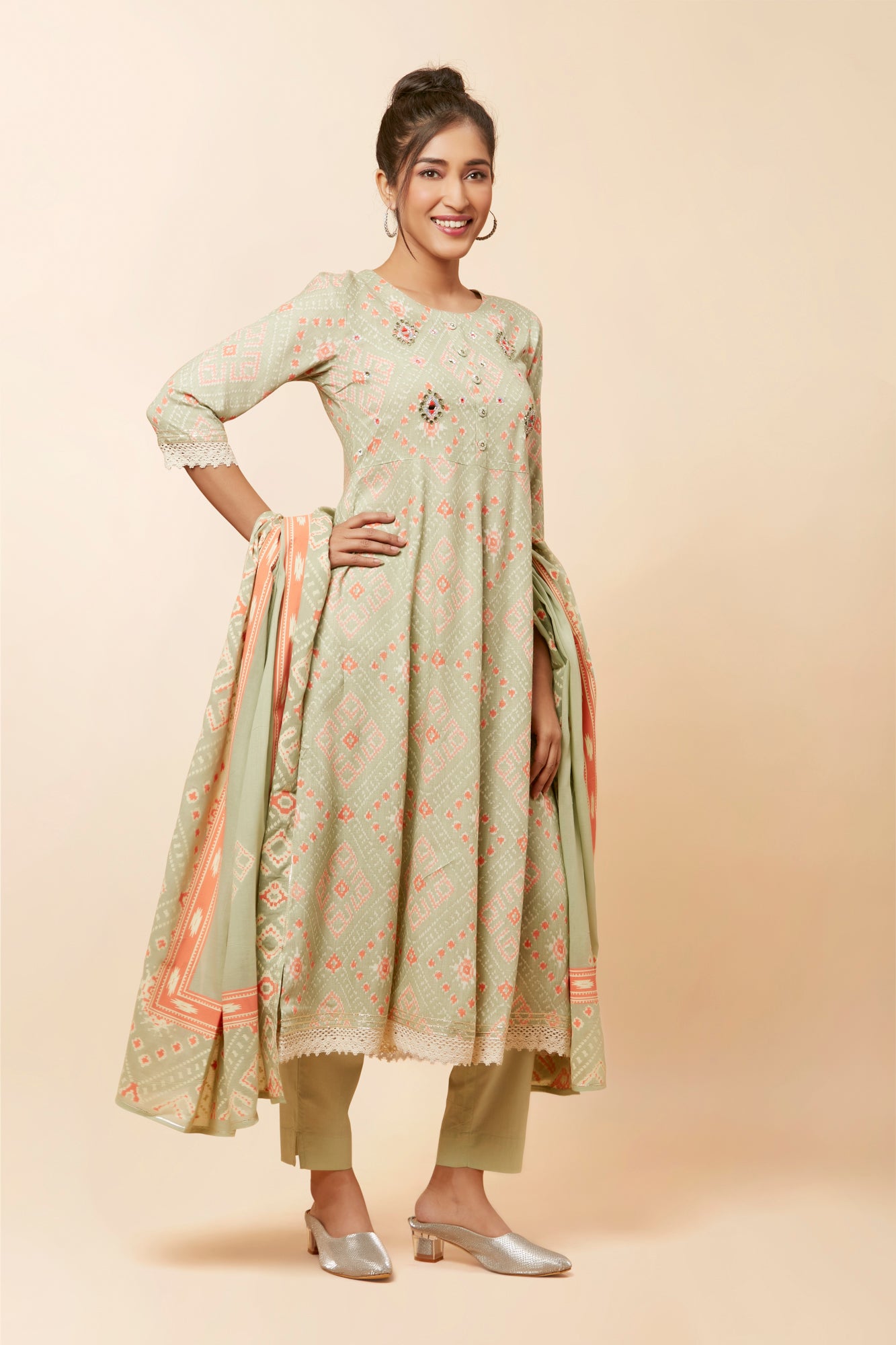 Urban Mystic Green Colored Bandhani Style Kurta