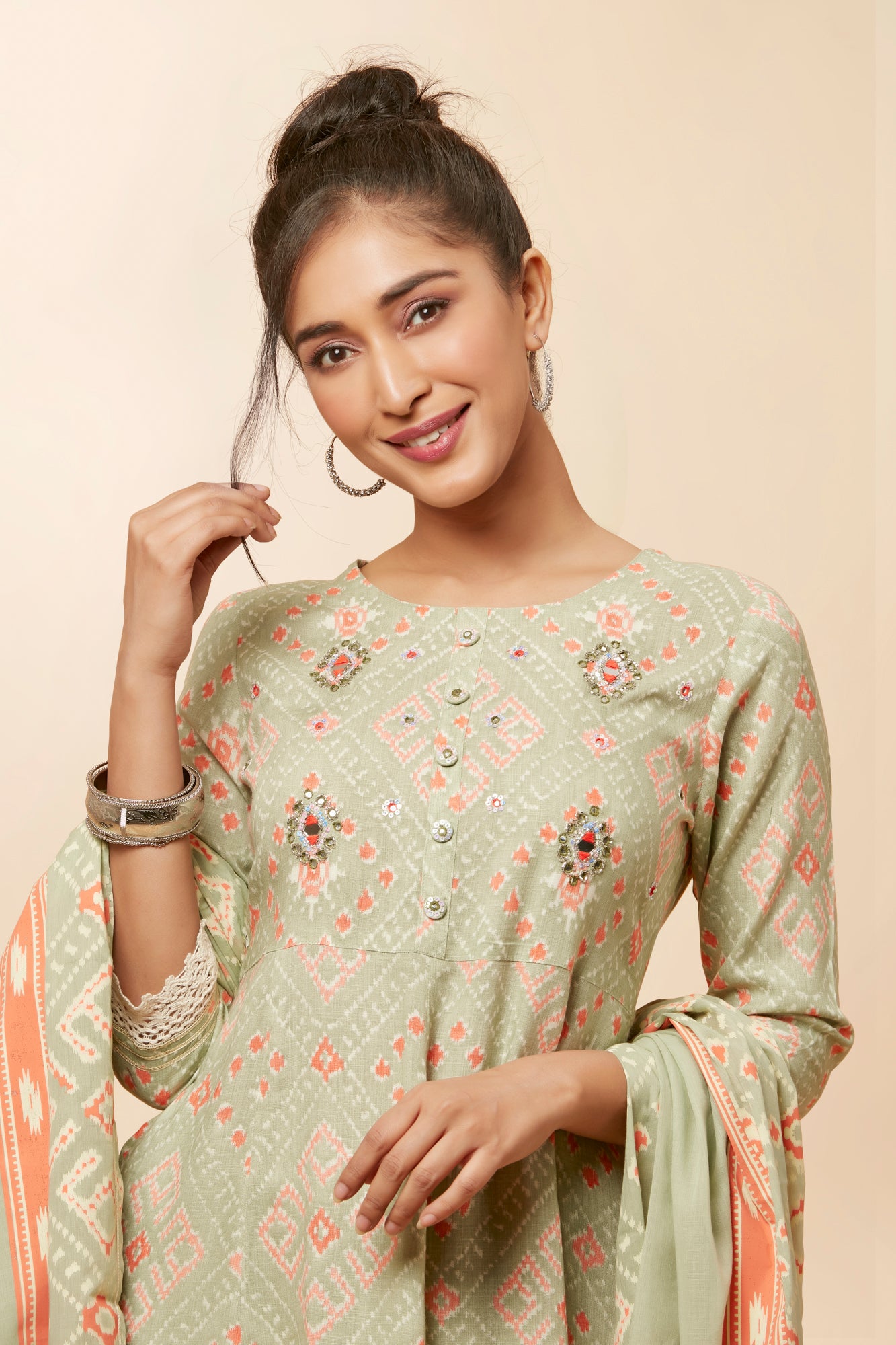 Urban Mystic Green Colored Bandhani Style Kurta