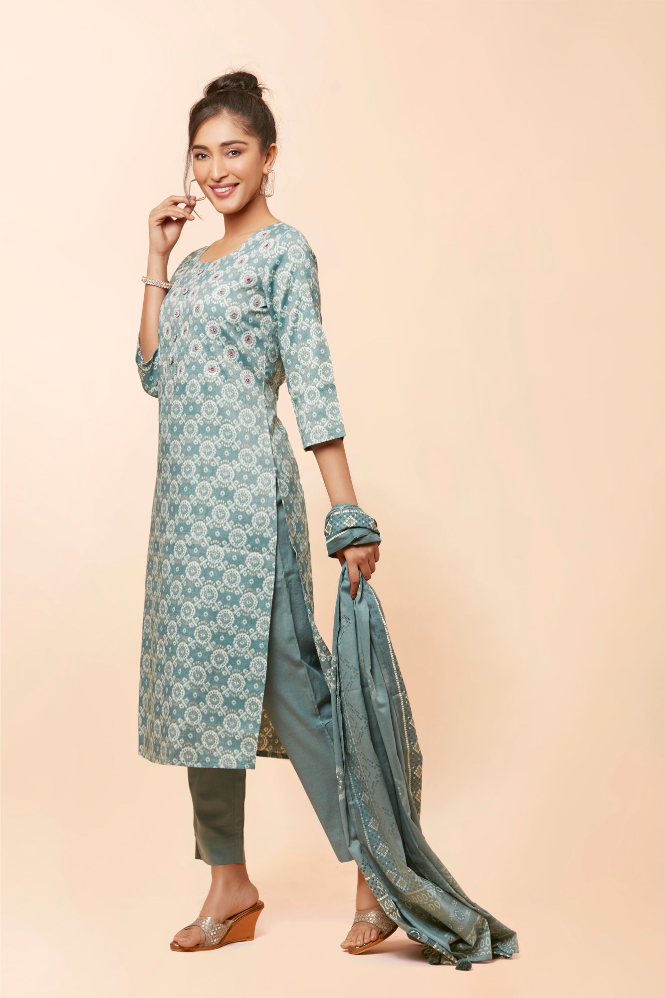Urban Mystic Sky Blue Printed Kurta Set