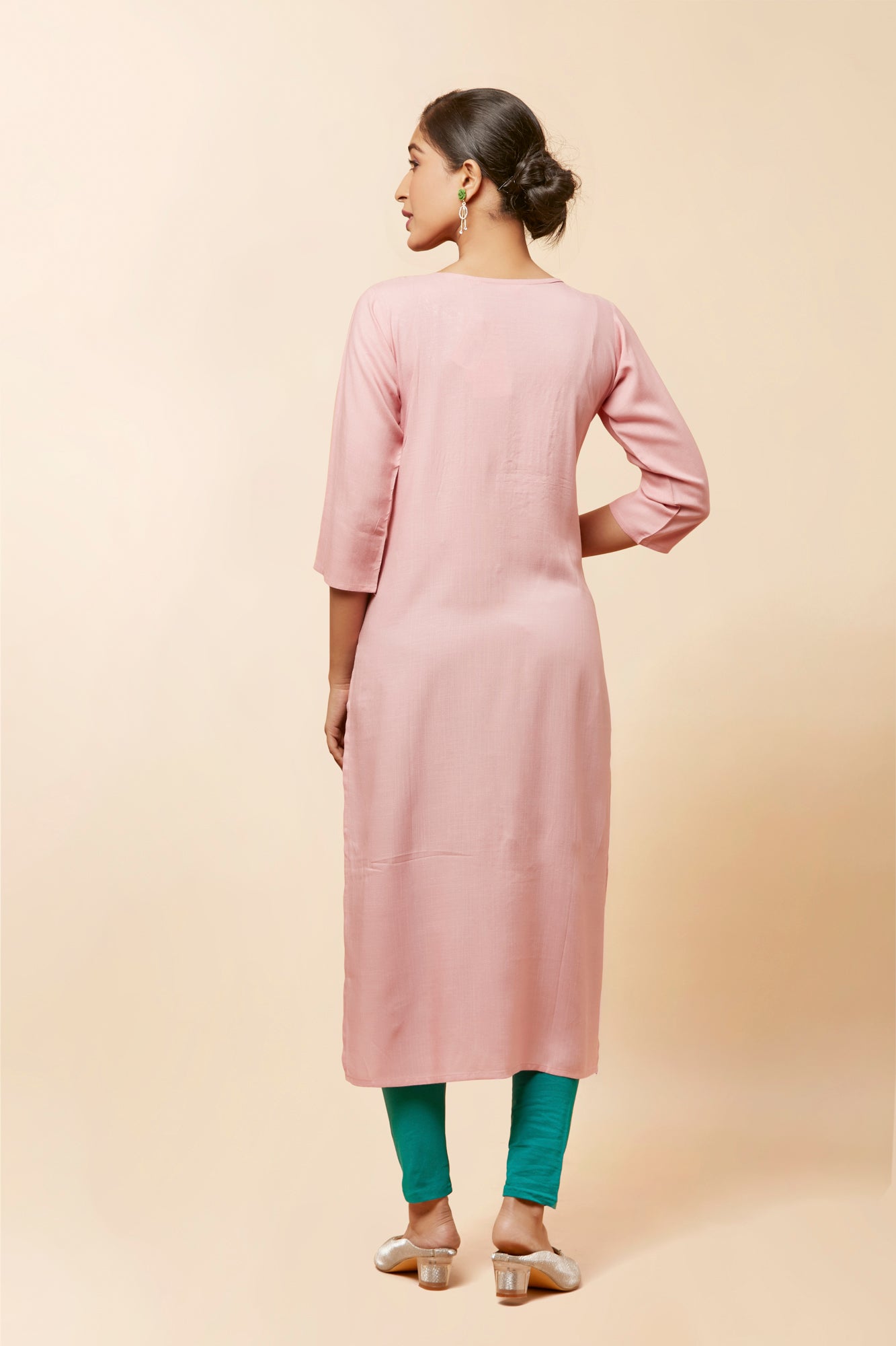 Urban Mystic Light Pink Rayon Fabric Mirror Work Kurta