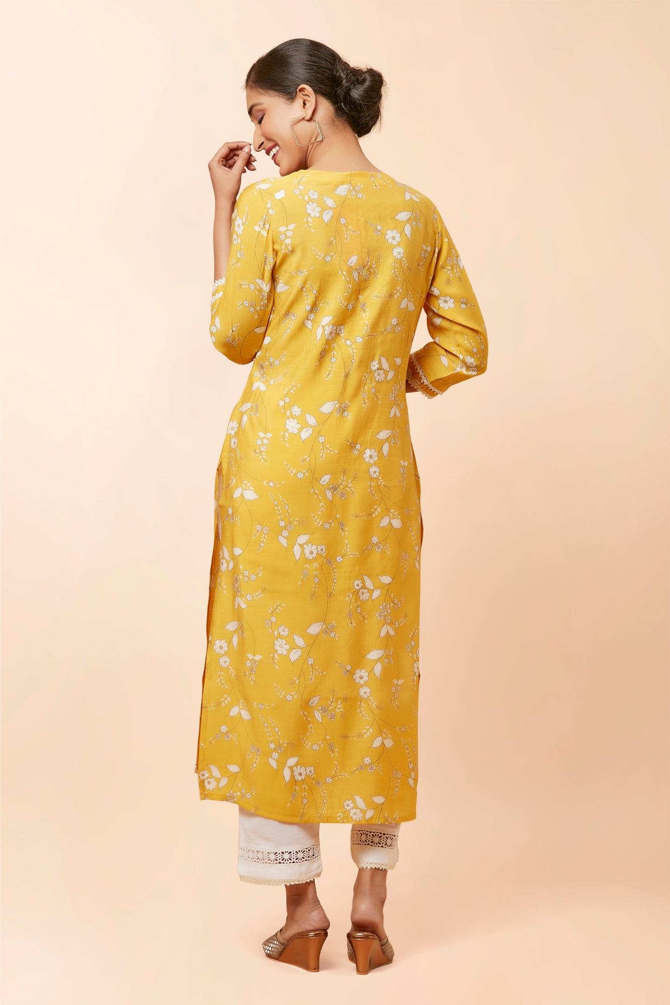 Urban Mystic Yellow Colored Embroidered Party Wear Kurta Set