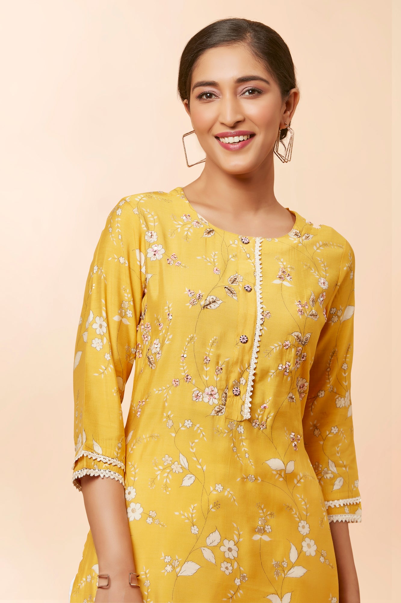 Urban Mystic Yellow Colored Embroidered Party Wear Kurta Set