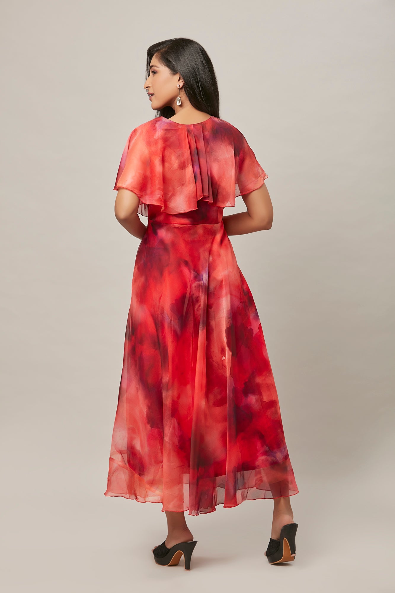 Urban Mystic Blood Red Ombre Dress With Bell Sleeves