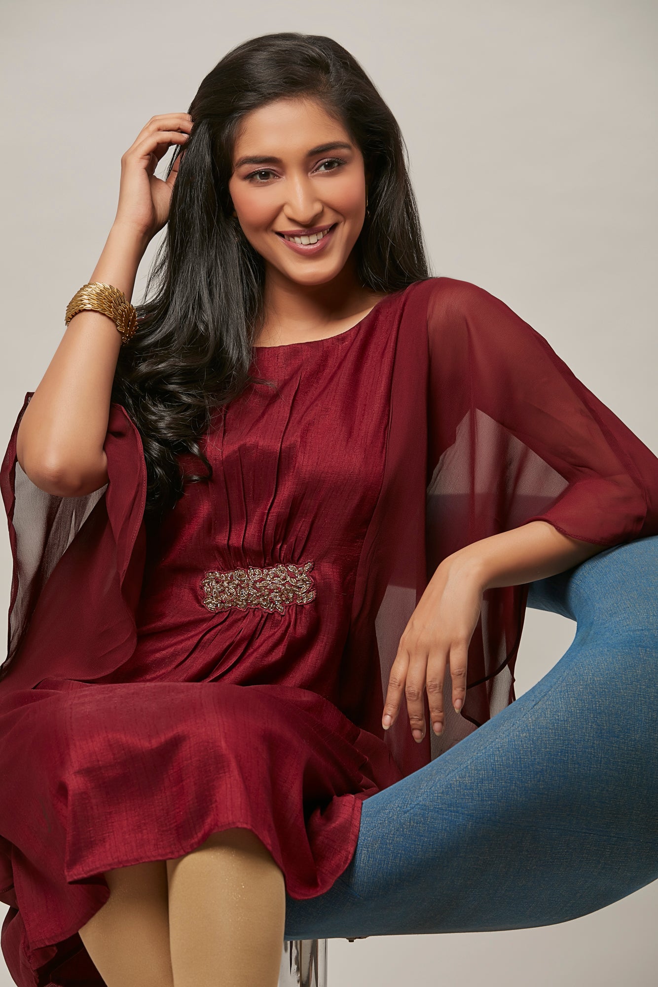 Urban Mystic Wine Kaftan Look Party Wear Kurta