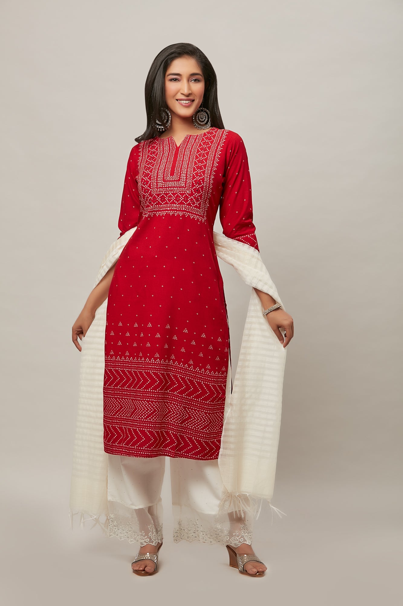 Urban Mystic Bandhani Print Mirror Work Straight Cut Kurta