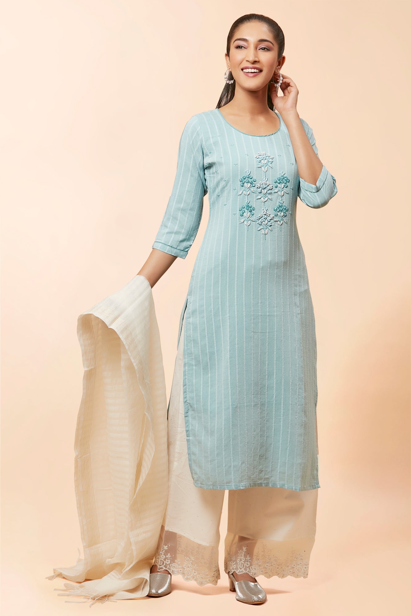 Urban Mystic Sky French Knot Work Kurta