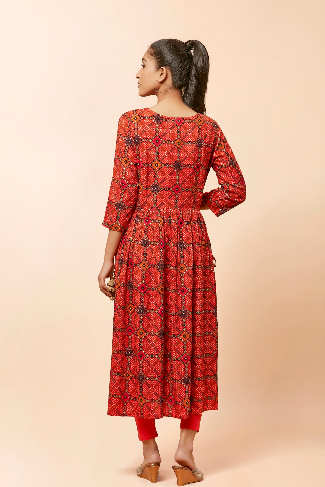 Urban Mystic Bandhani Print Nysha Cut Kurta With Side Tassels