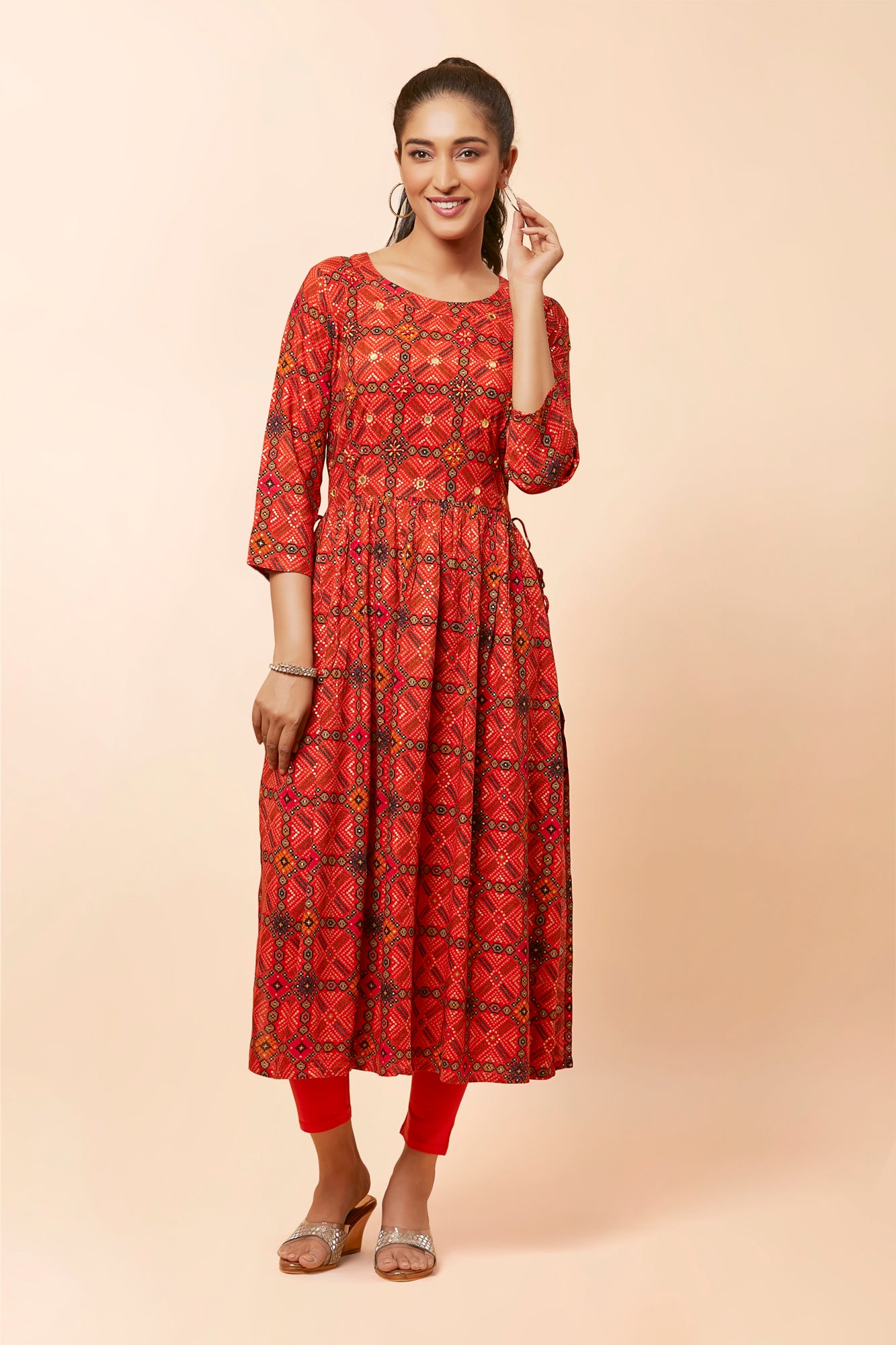 Urban Mystic Bandhani Print Nysha Cut Kurta With Side Tassels