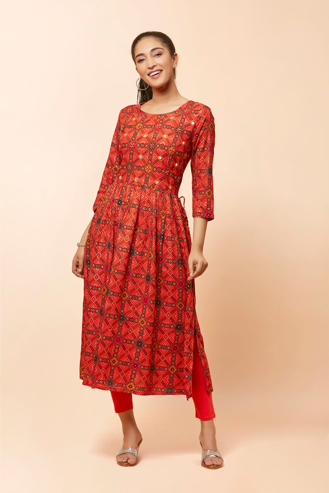 Urban Mystic Bandhani Print Nysha Cut Kurta With Side Tassels