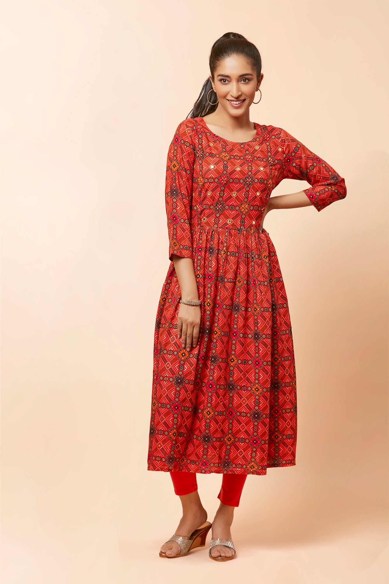 Urban Mystic Bandhani Print Nysha Cut Kurta With Side Tassels