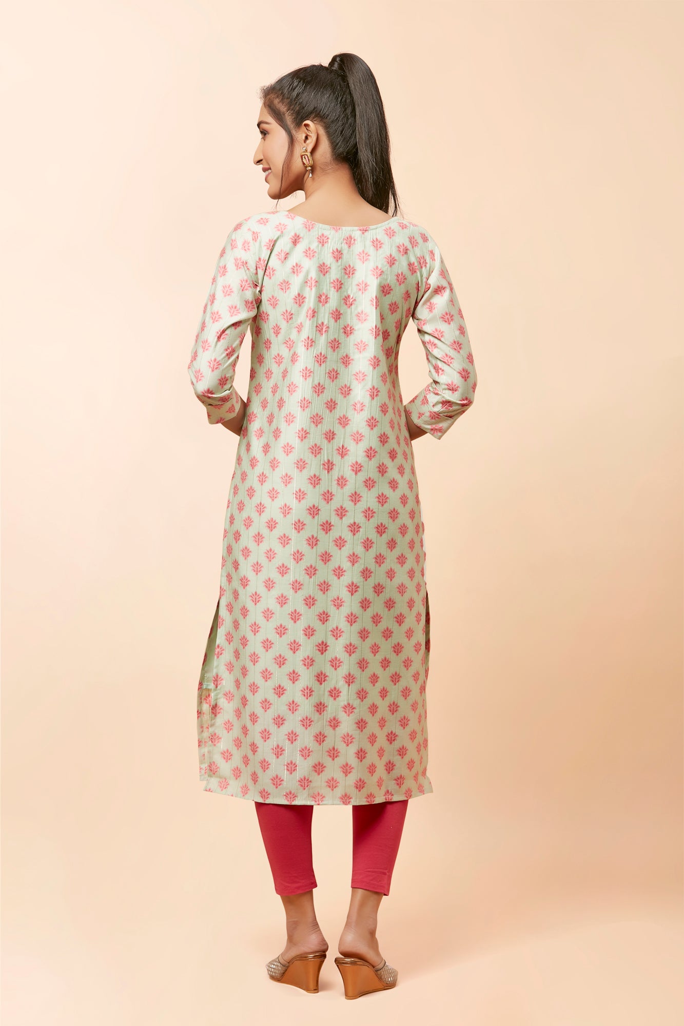 Urban Mystic Light Green Straight Cut Printed Kurta