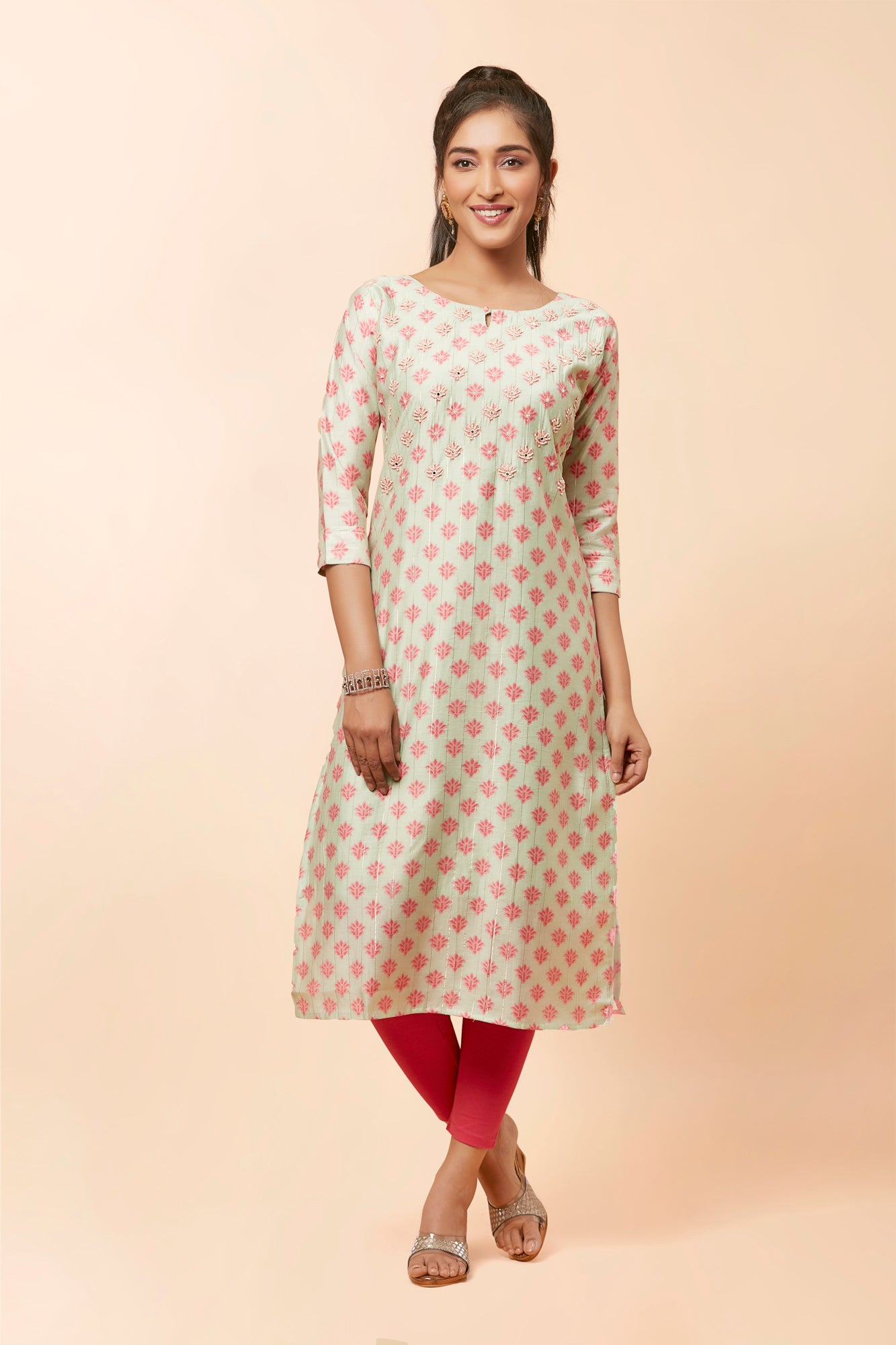 Urban Mystic Light Green Straight Cut Printed Kurta