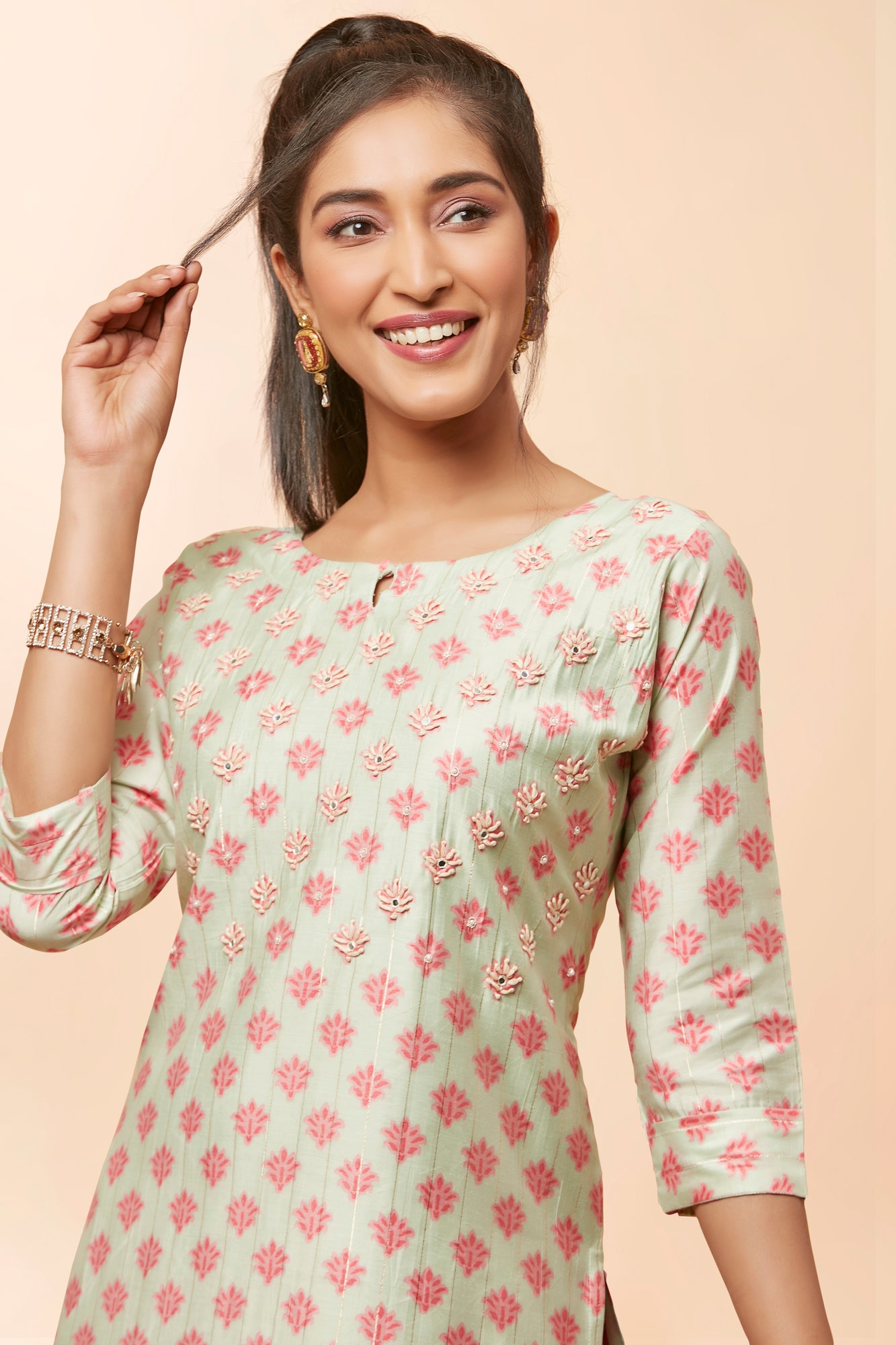 Urban Mystic Light Green Straight Cut Printed Kurta