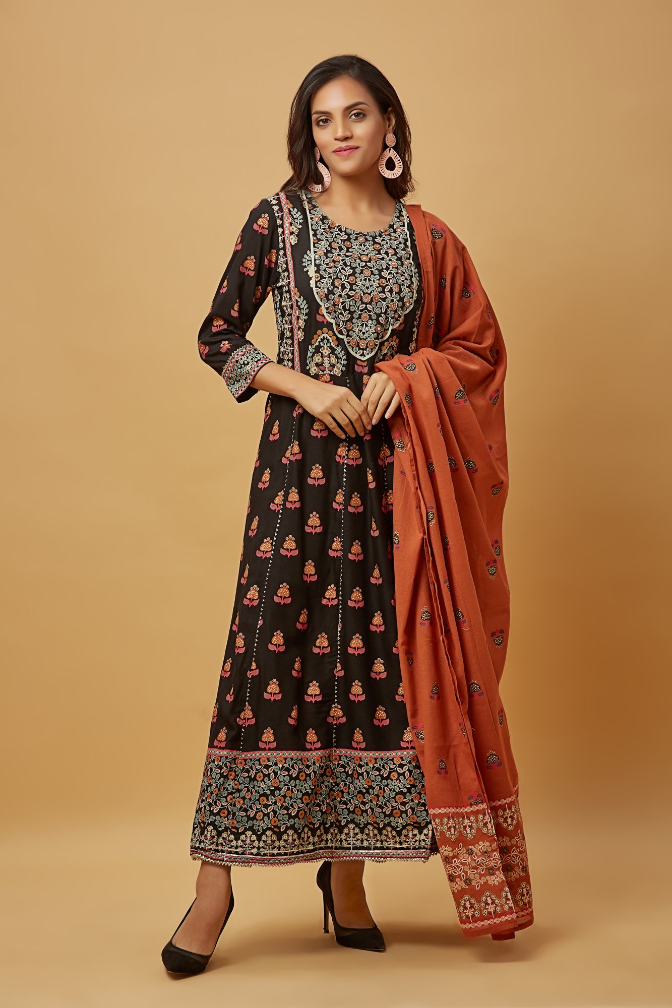 Urban Mystic Rayon Printed Long Kurti Set With Pant And Dupatta