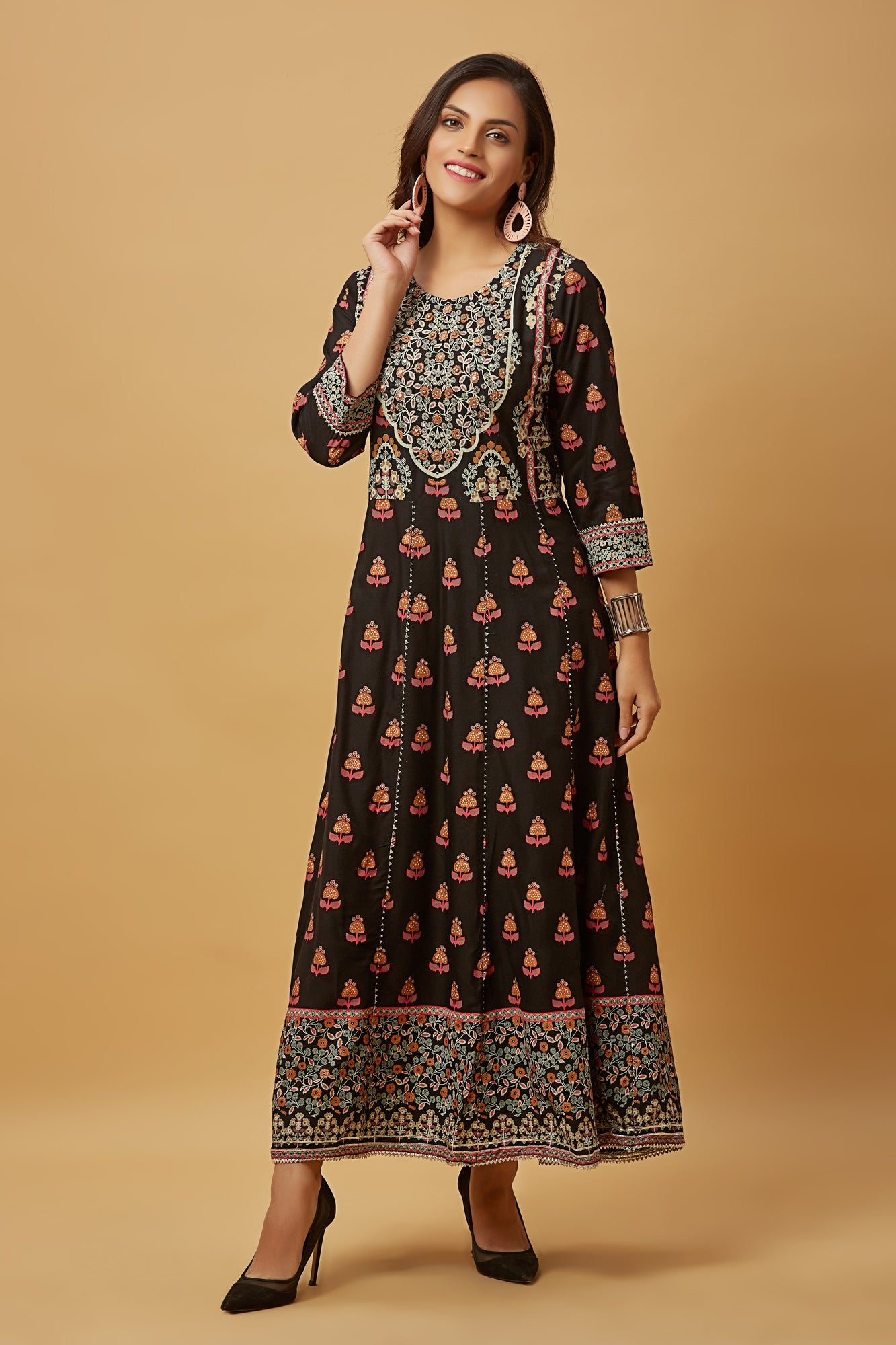 Urban Mystic Rayon Printed Long Kurti Set With Pant And Dupatta