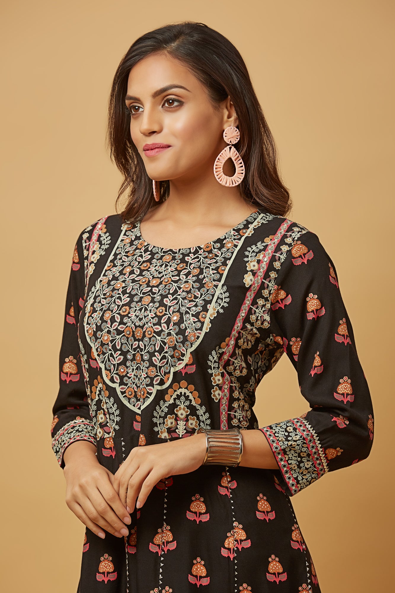 Urban Mystic Rayon Printed Long Kurti Set With Pant And Dupatta