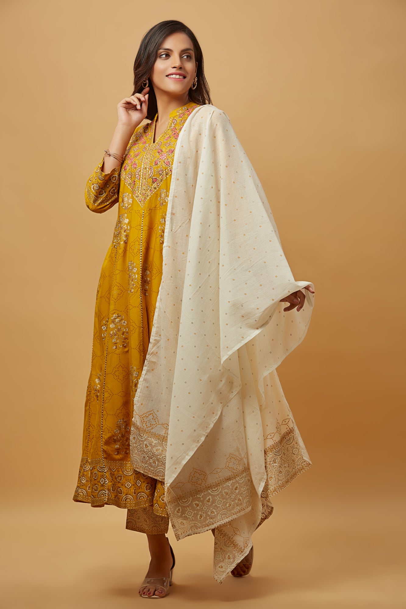 Urban Mystic Rayon Printed Embroidered Long Kurti Set