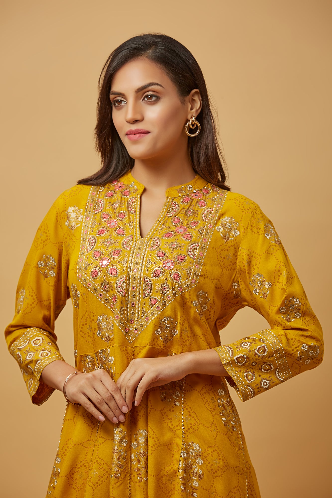 Urban Mystic Rayon Printed Embroidered Long Kurti Set