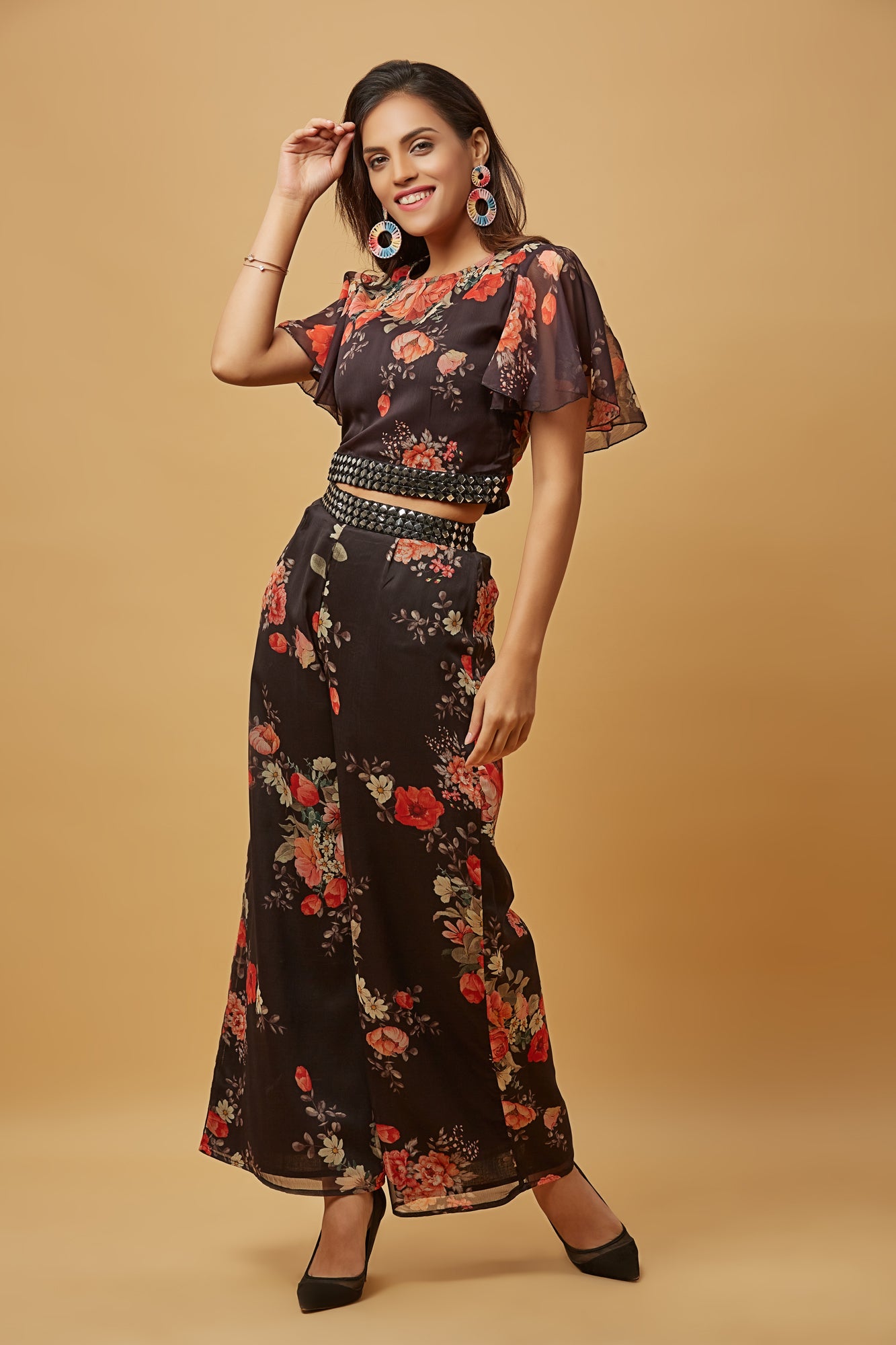 Urban Mystic Floral Print Crop Top With Plazo