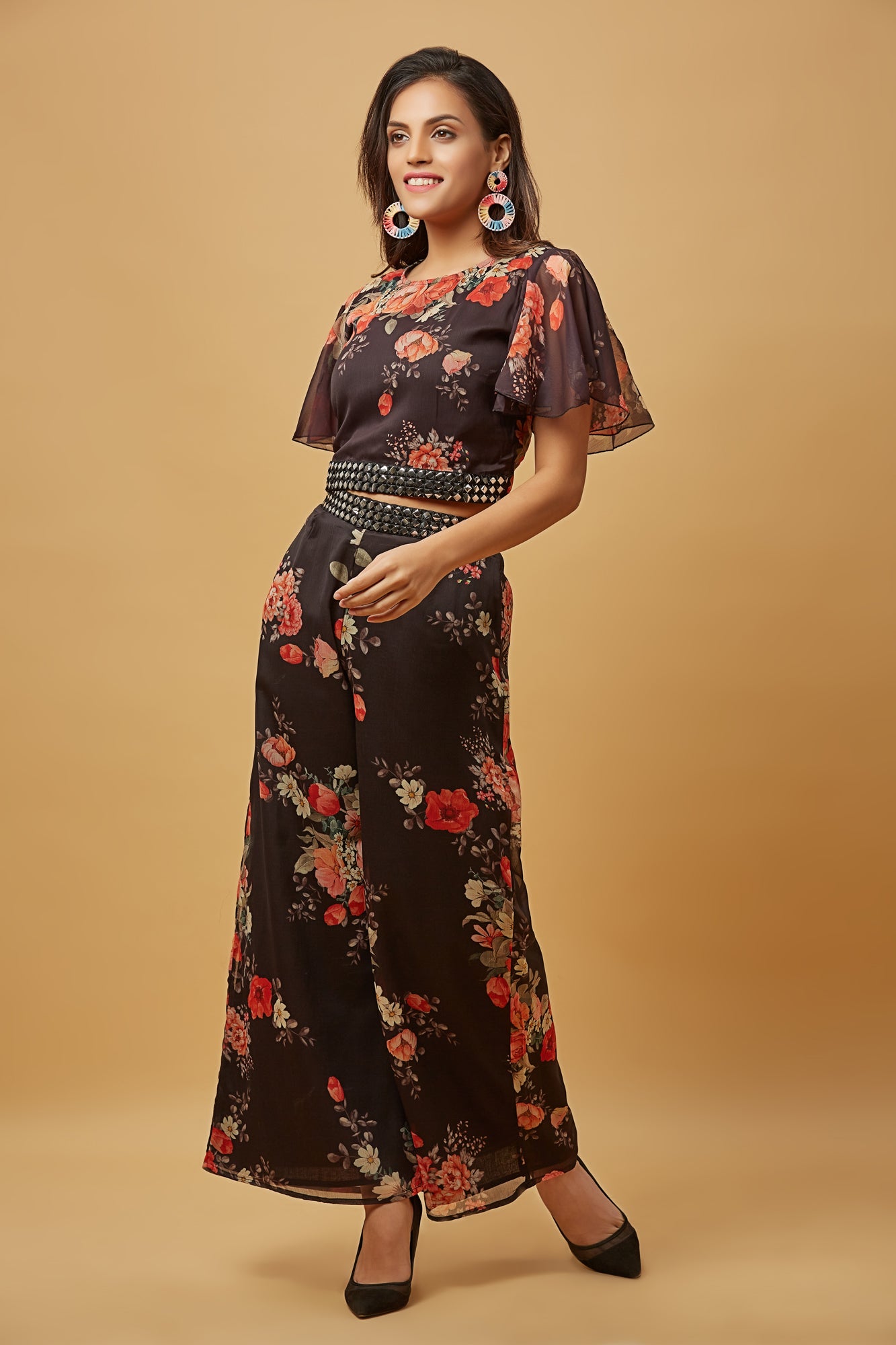 Urban Mystic Floral Print Crop Top With Plazo